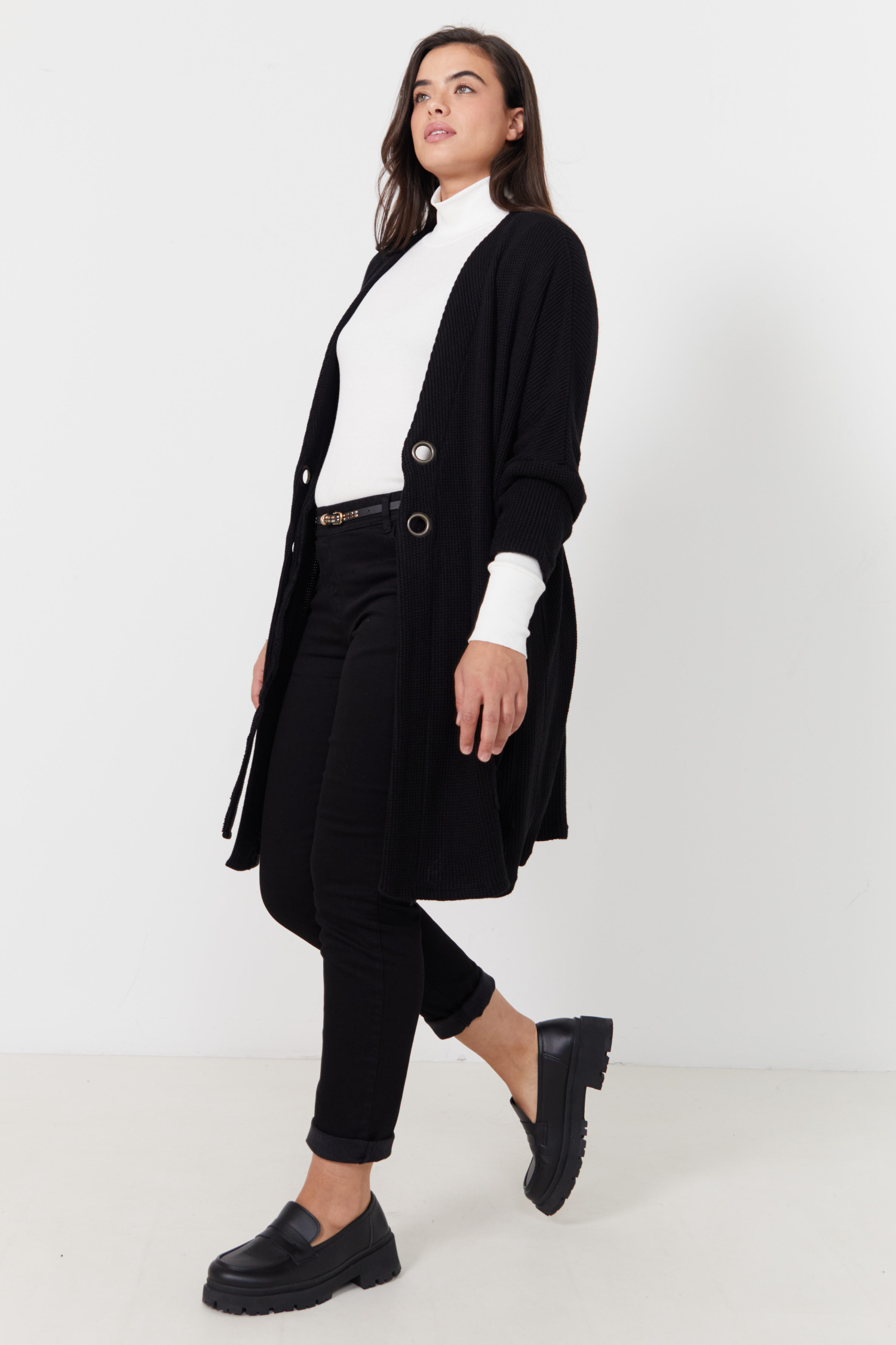 Gilet long en maille nid d'abeille avec œillets 