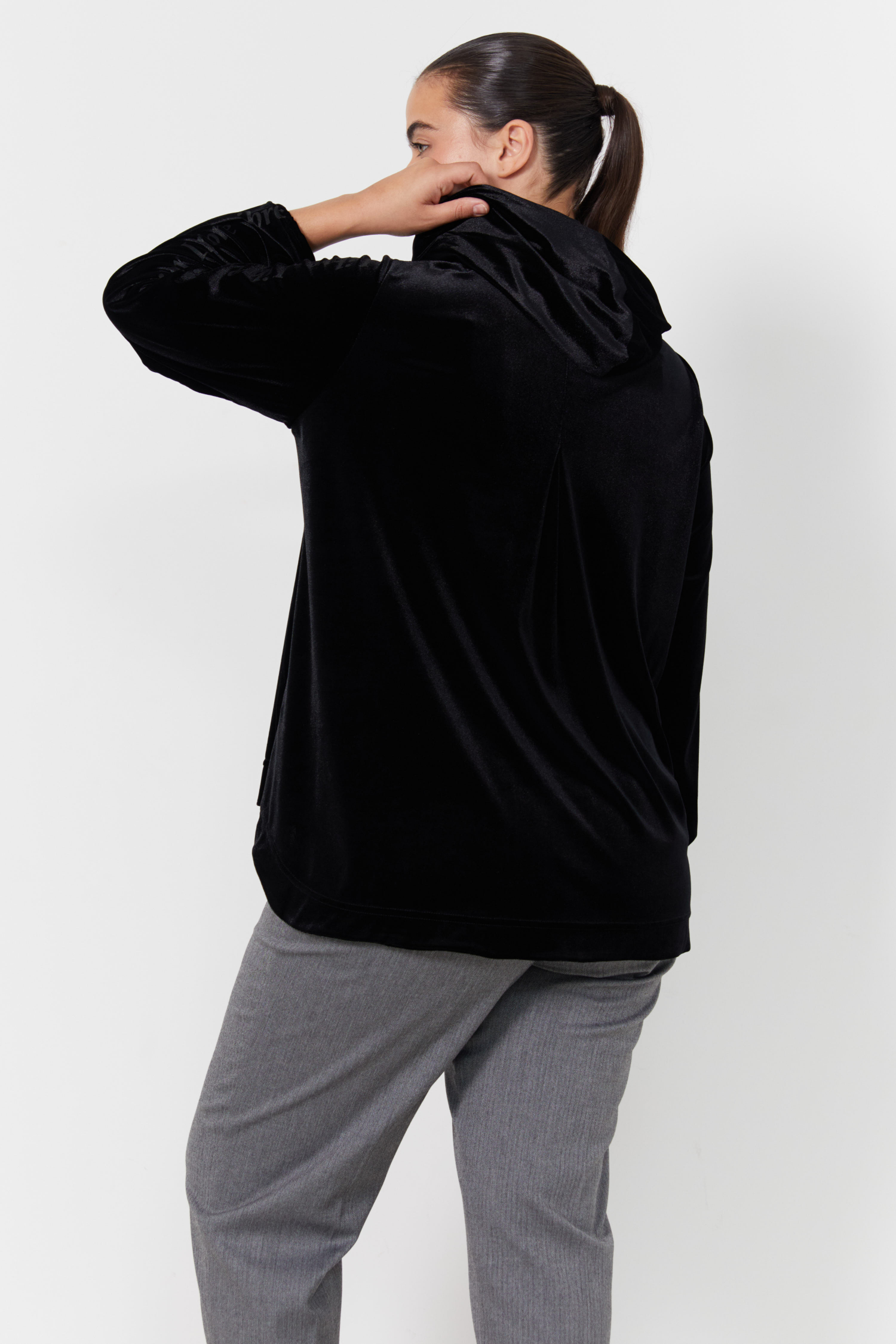 Sweat à capuche en velours stretch avec sérigraphie