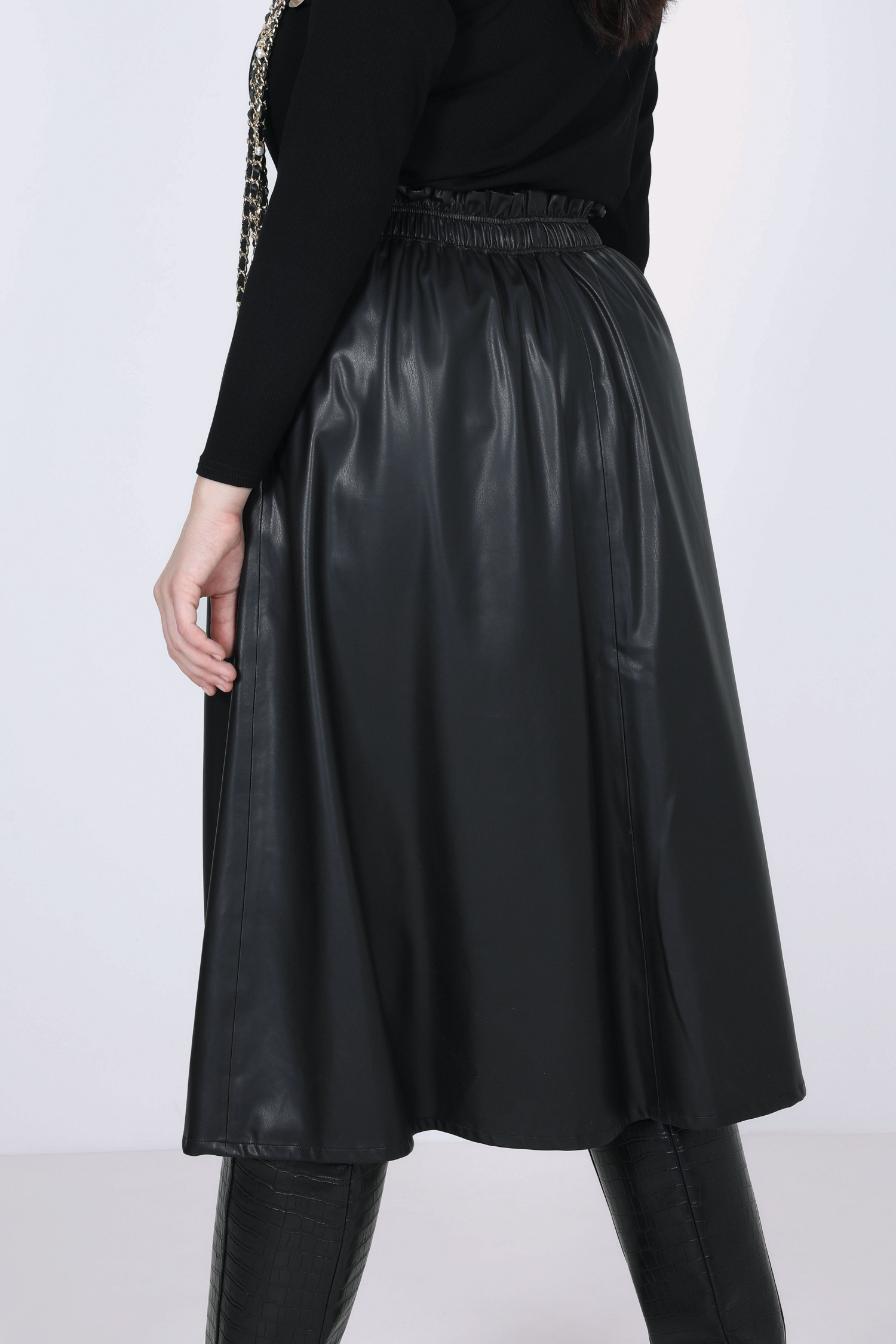 Button Front Vegan Leather Skirt