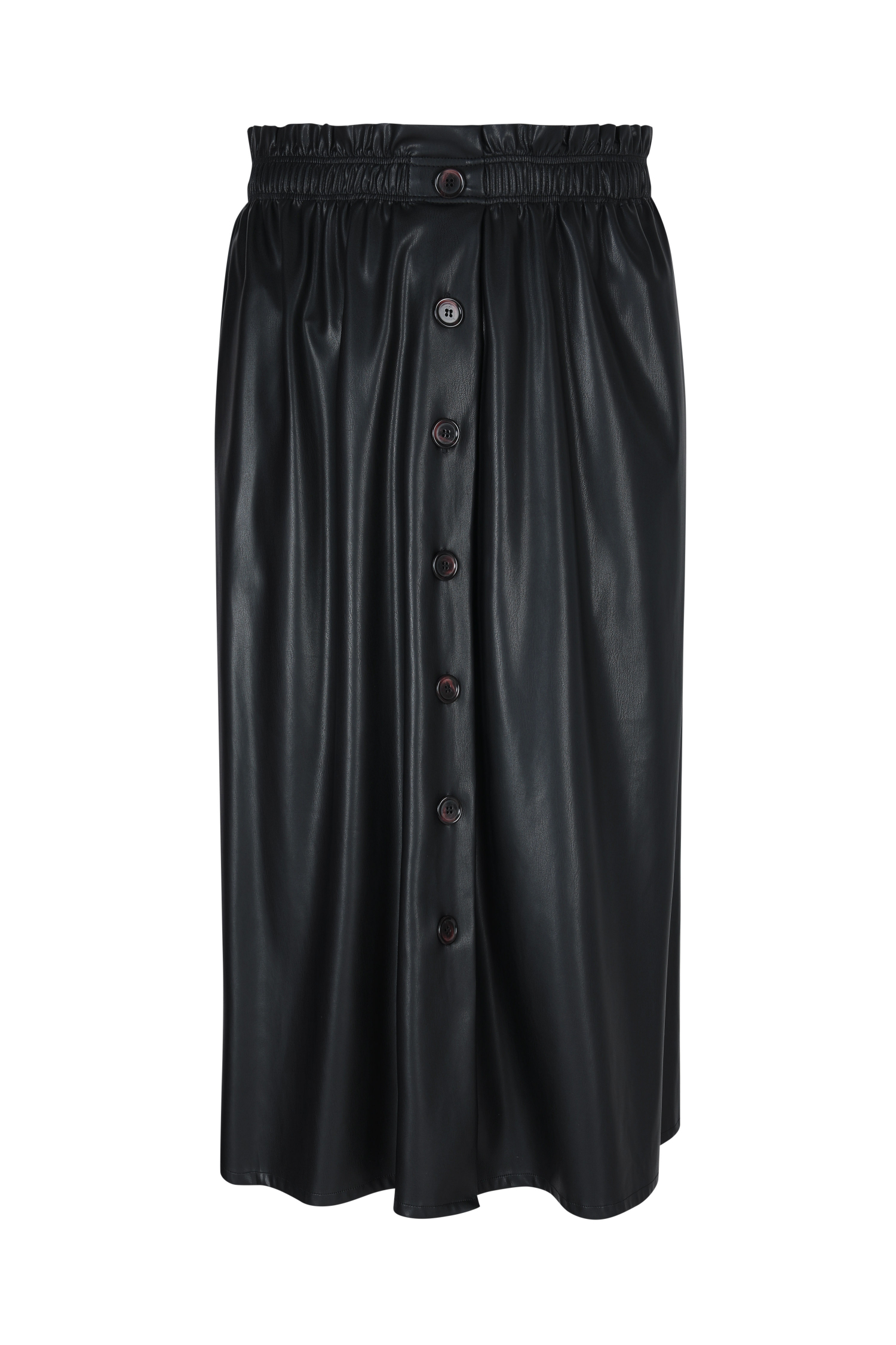 Button Front Vegan Leather Skirt