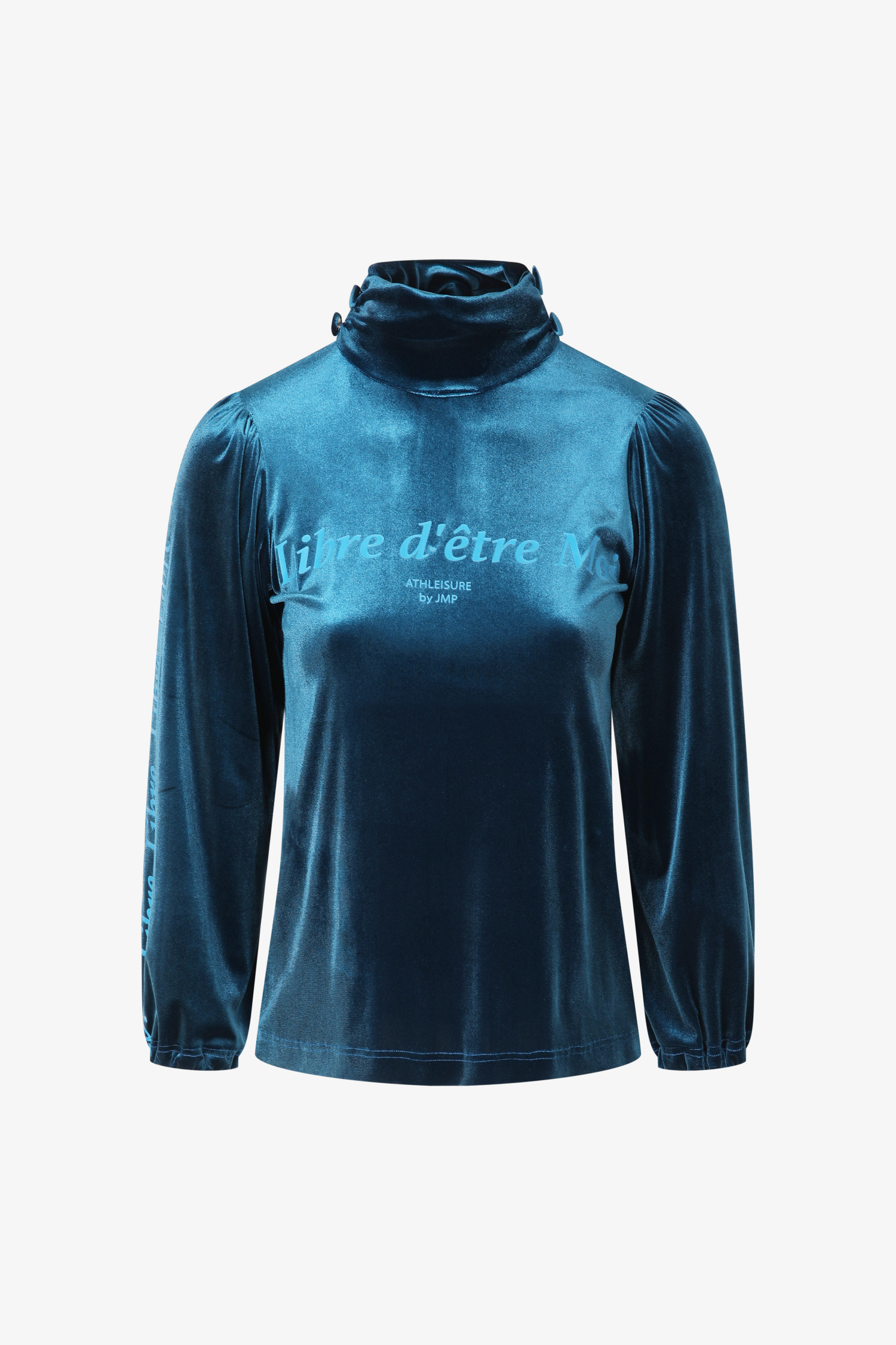 Pull en velours lisse stretch col roulé avec sérigraphie