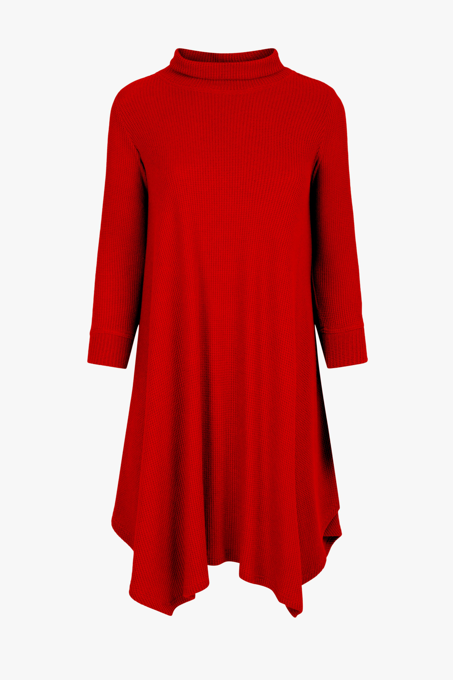 honeycomb knit turtleneck trapeze dress