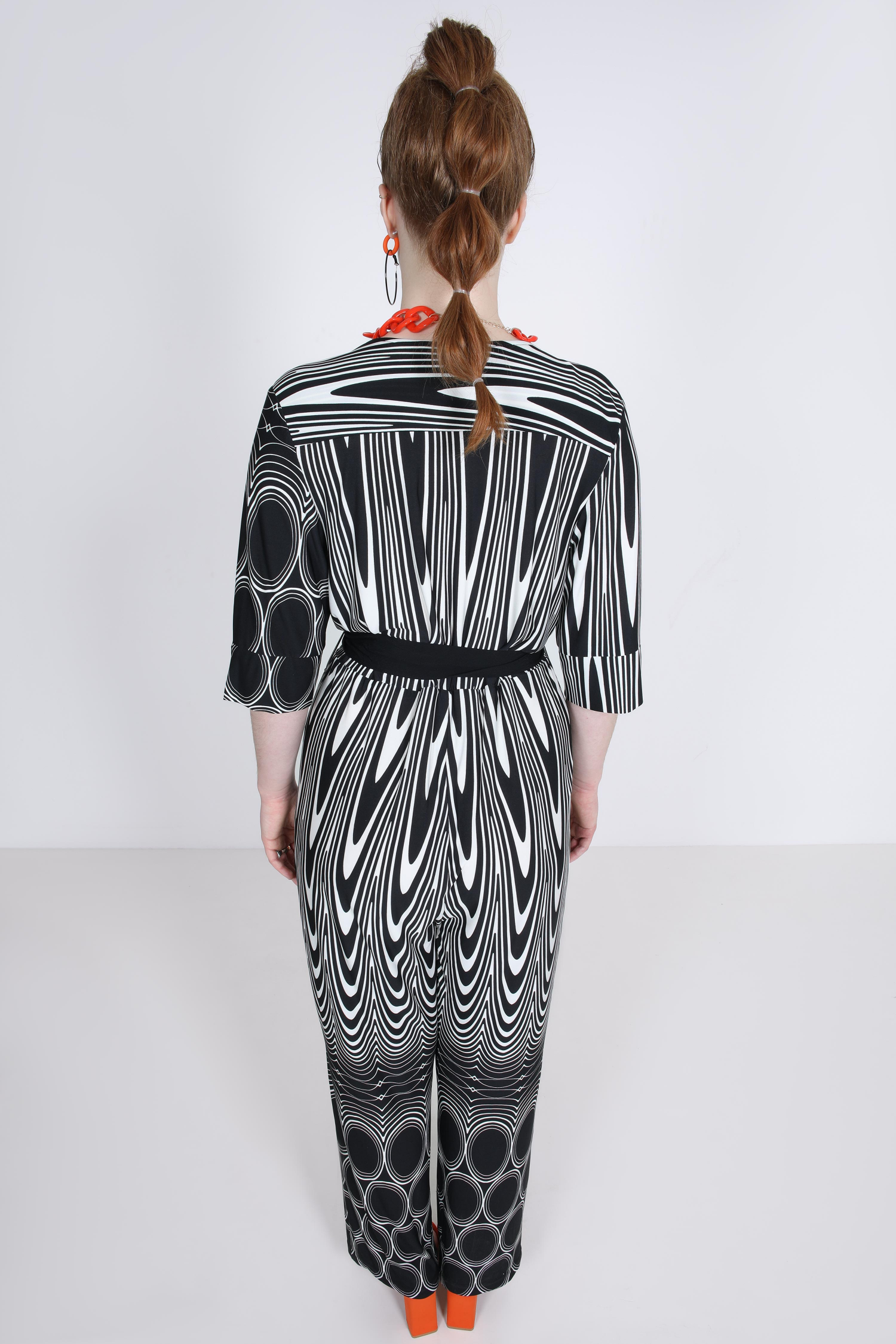 Black and white geometric print knit jumpsuit