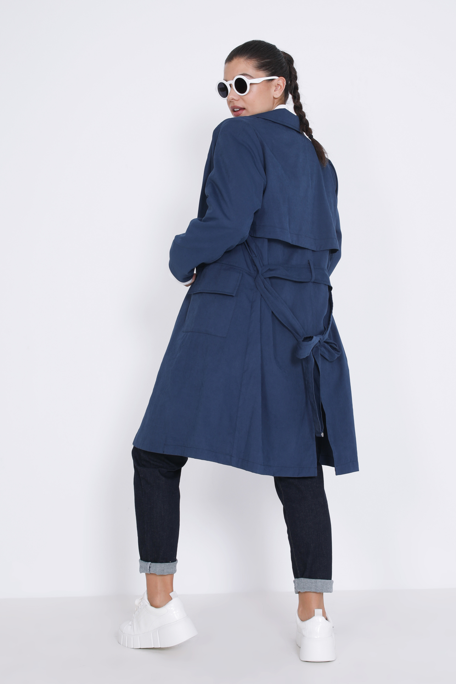 Plain cupro trench coat