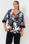 Blouse imprimé avec un galon rayé