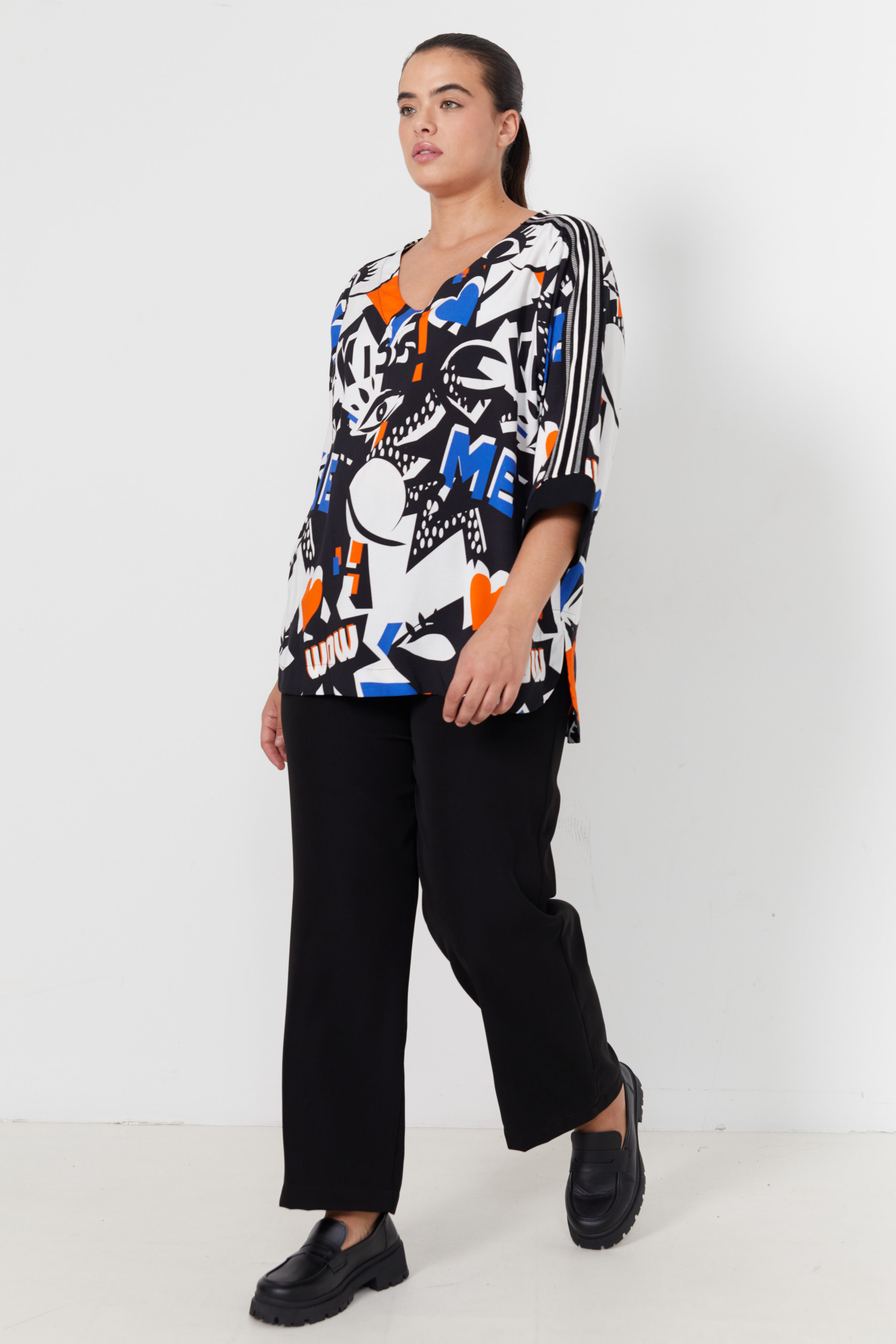 Blouse imprimé avec un galon rayé