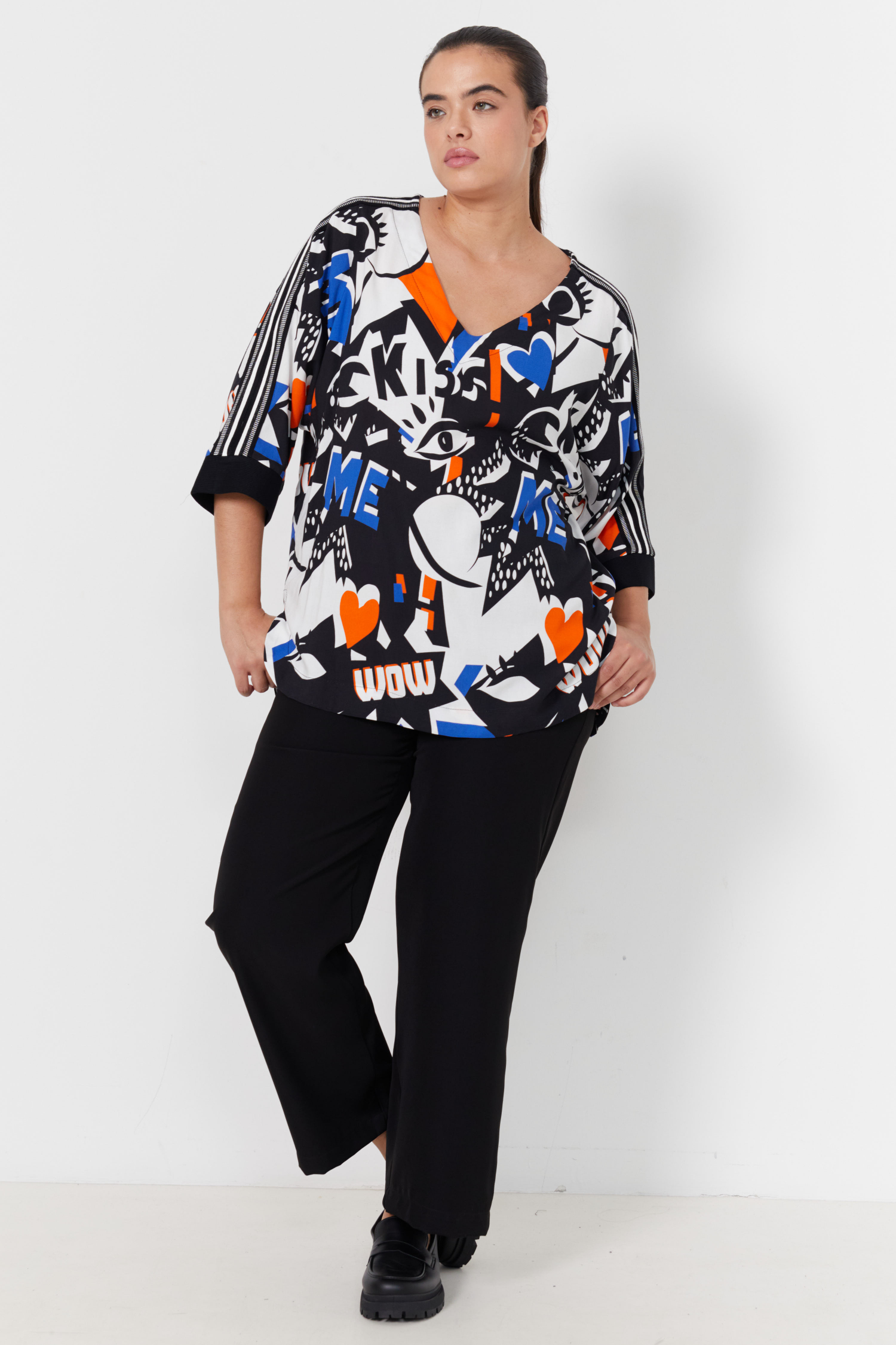 Blouse imprimé avec un galon rayé
