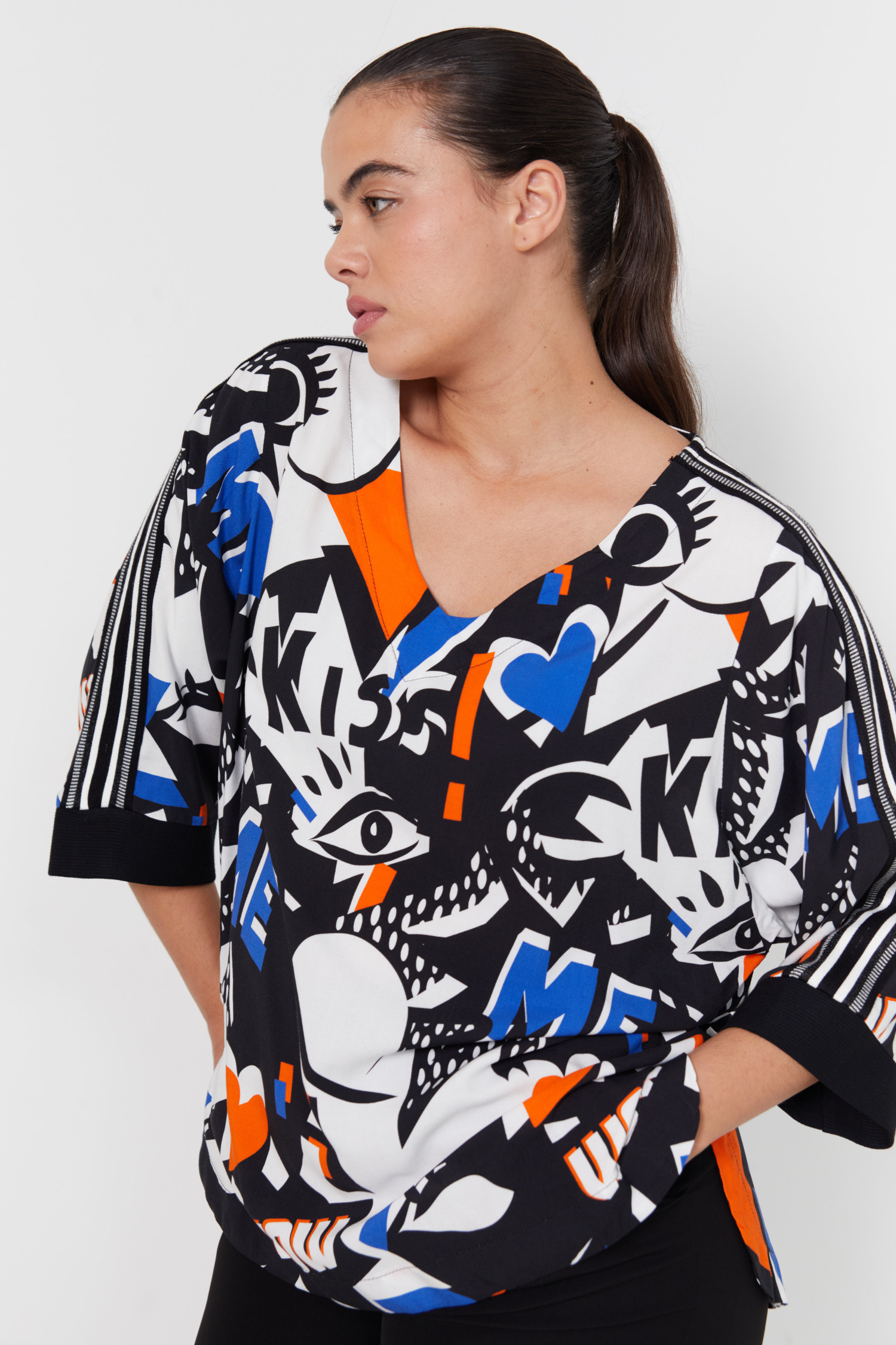 Blouse imprimé avec un galon rayé