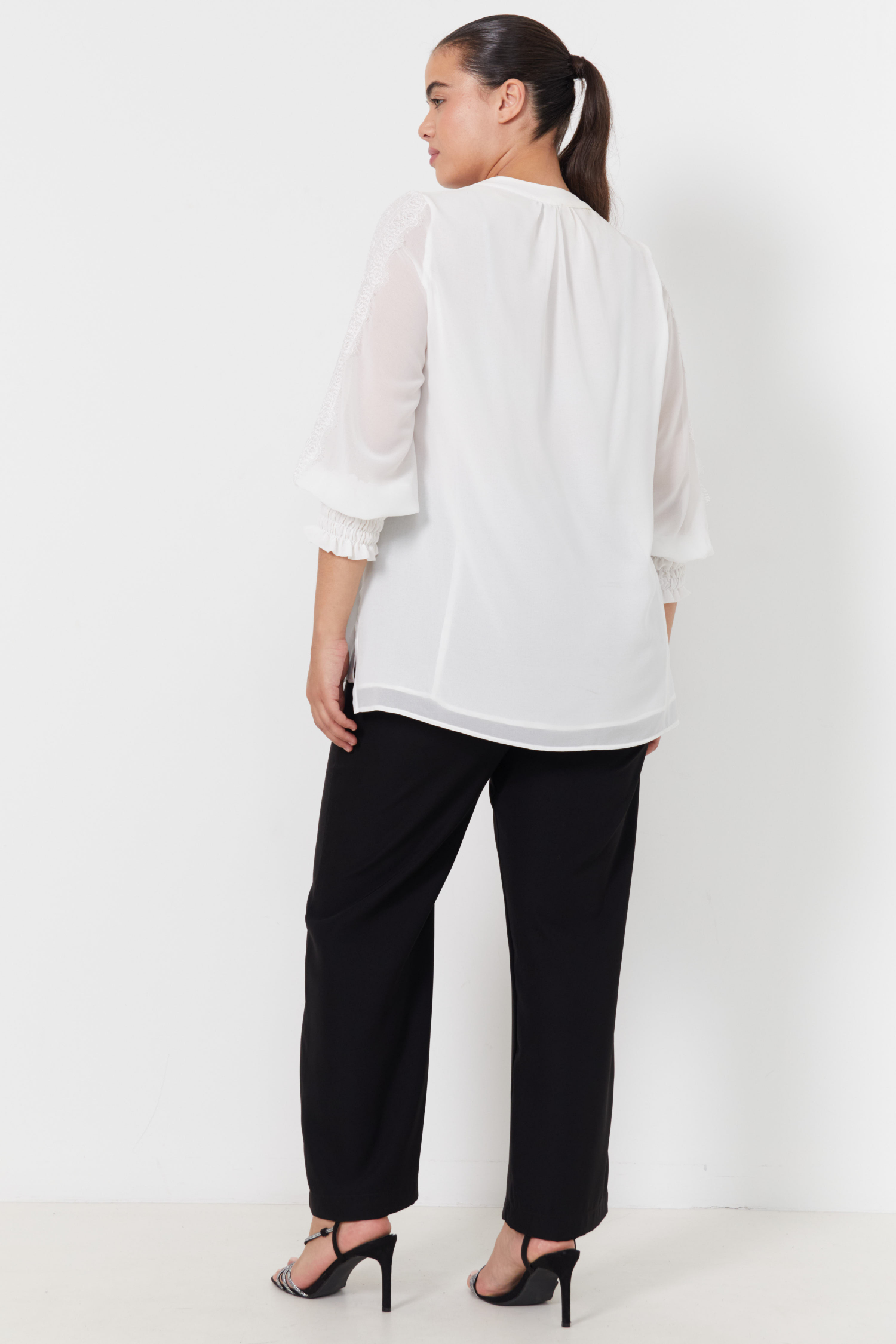 Plain voile blouse with lace