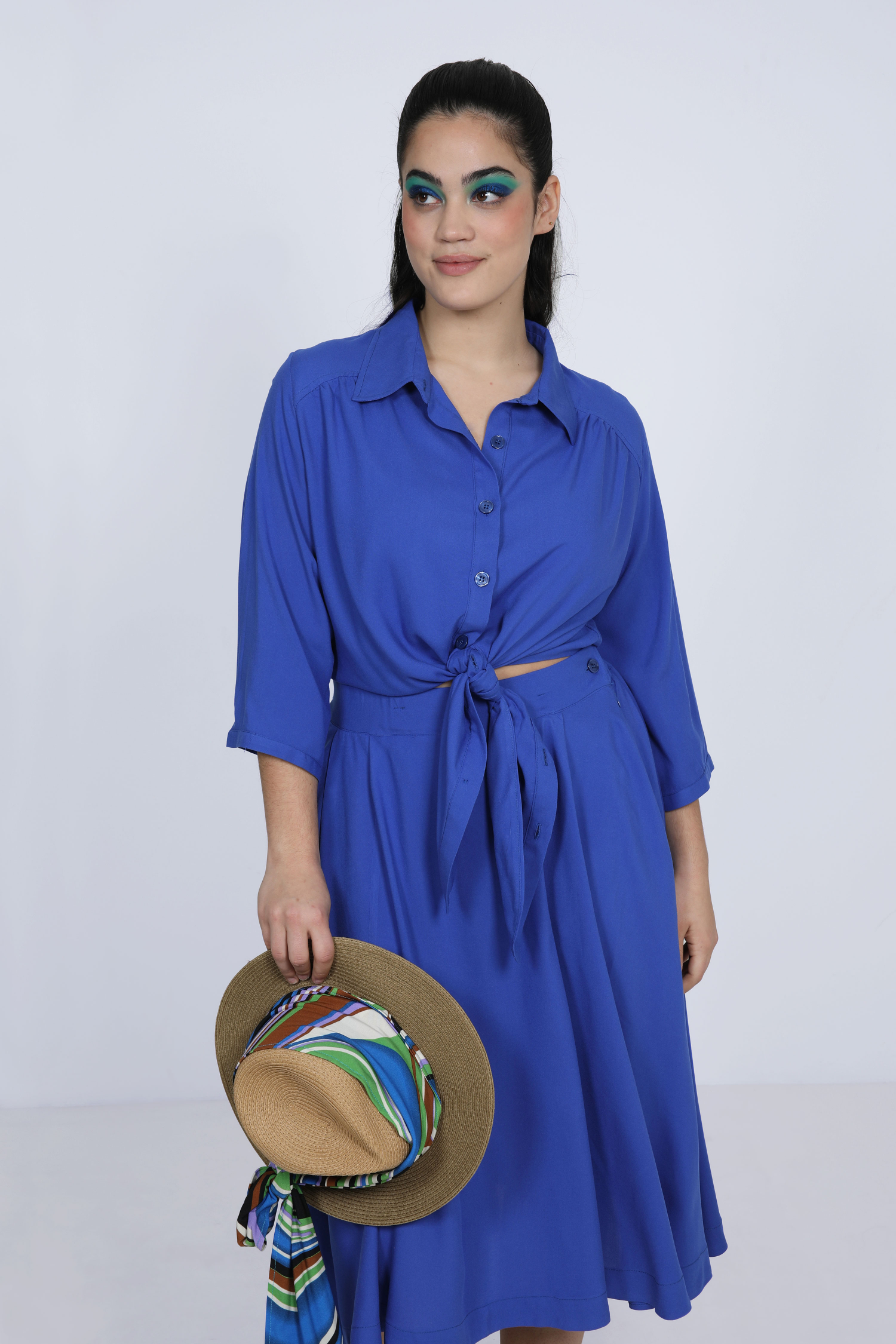 Plain midi dress with two-in-one effect