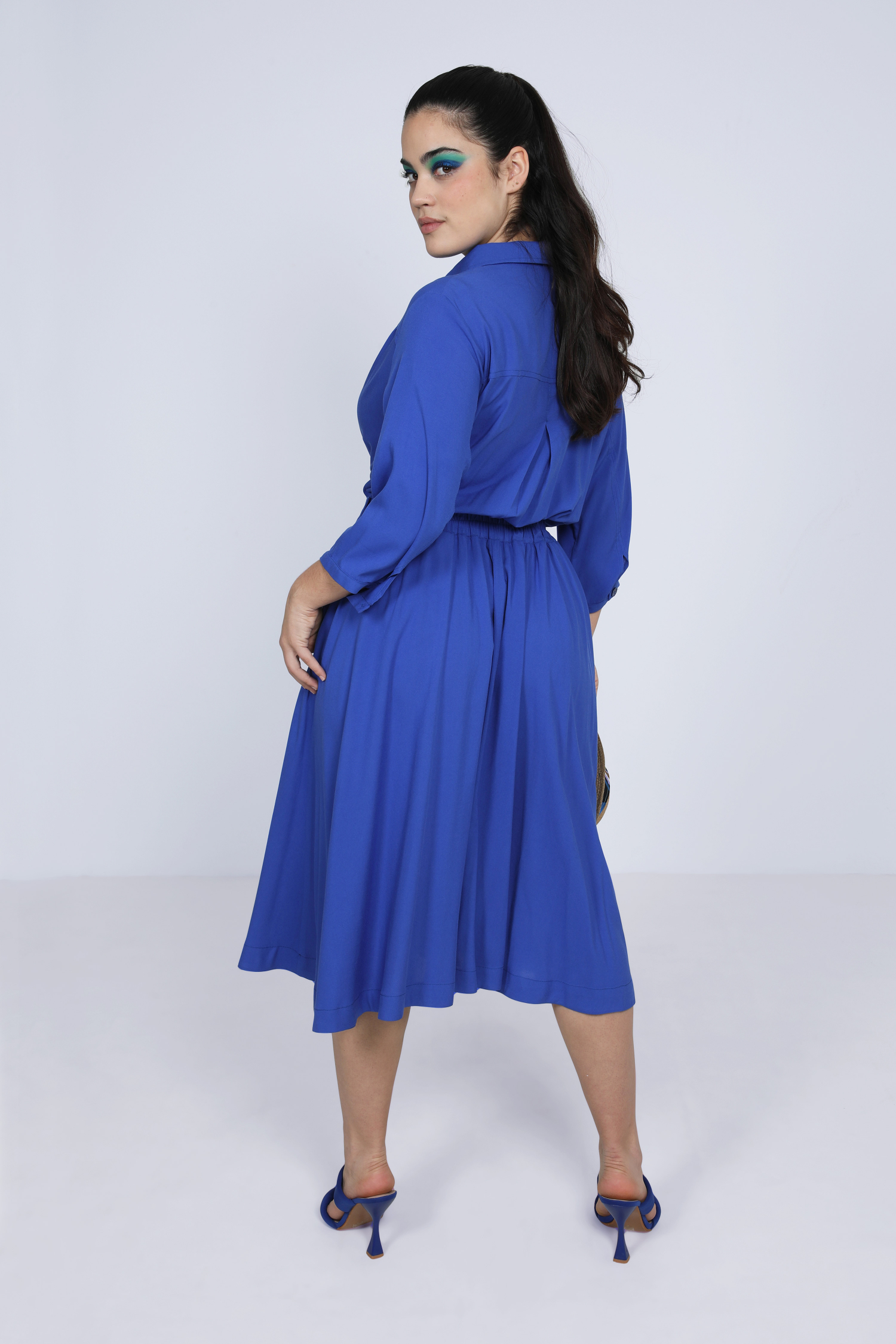 Plain midi dress with two-in-one effect