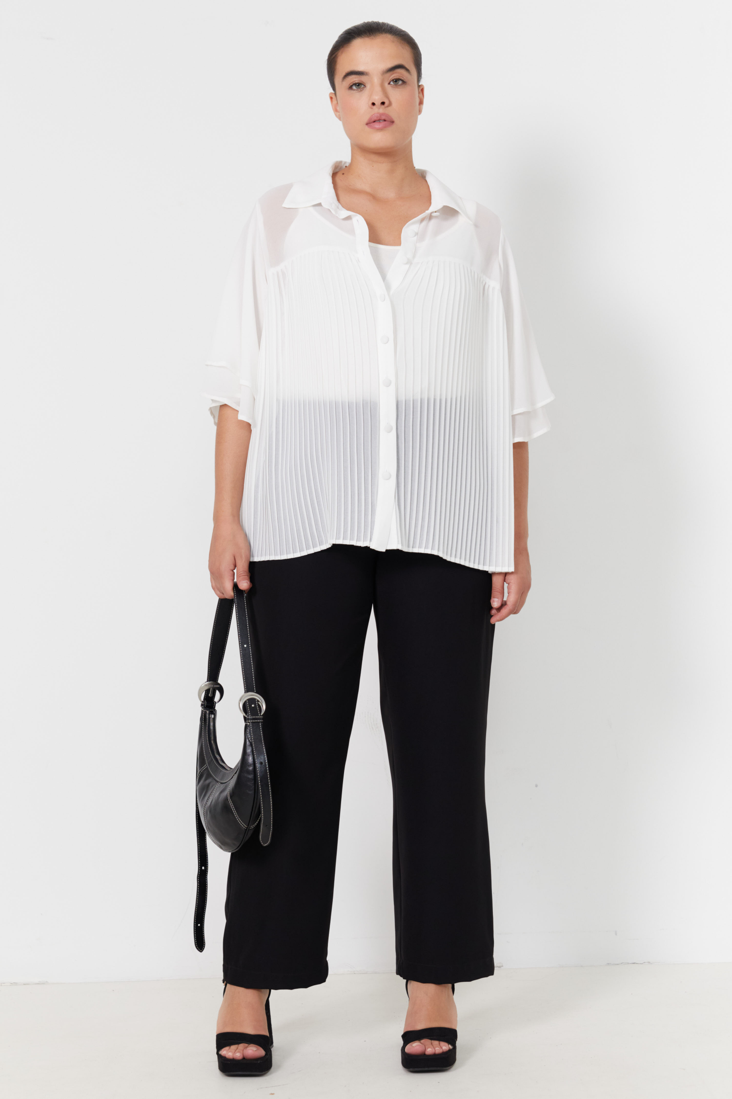 Shirt with plissé in plain voile