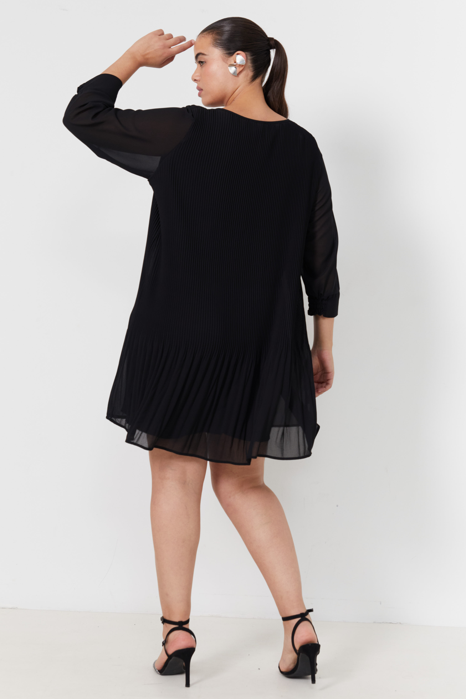 Lined pleated voile dress