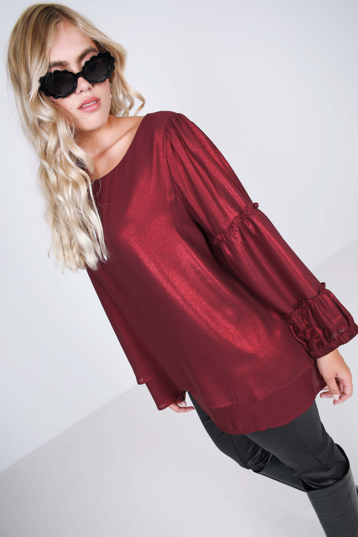 A-line blouse with sequin effect overlay