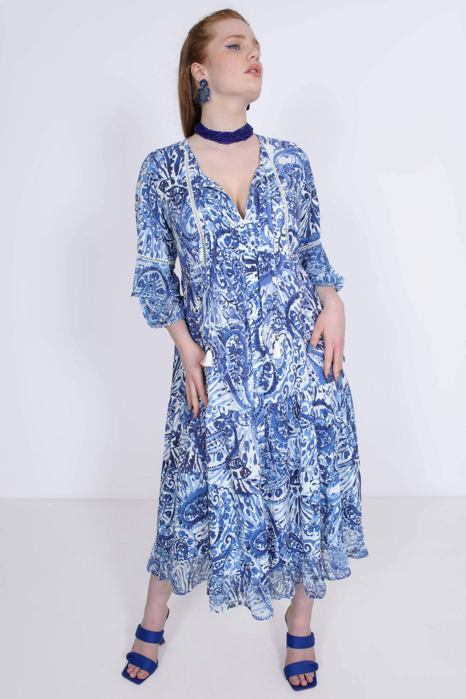 Printed dress with plaston