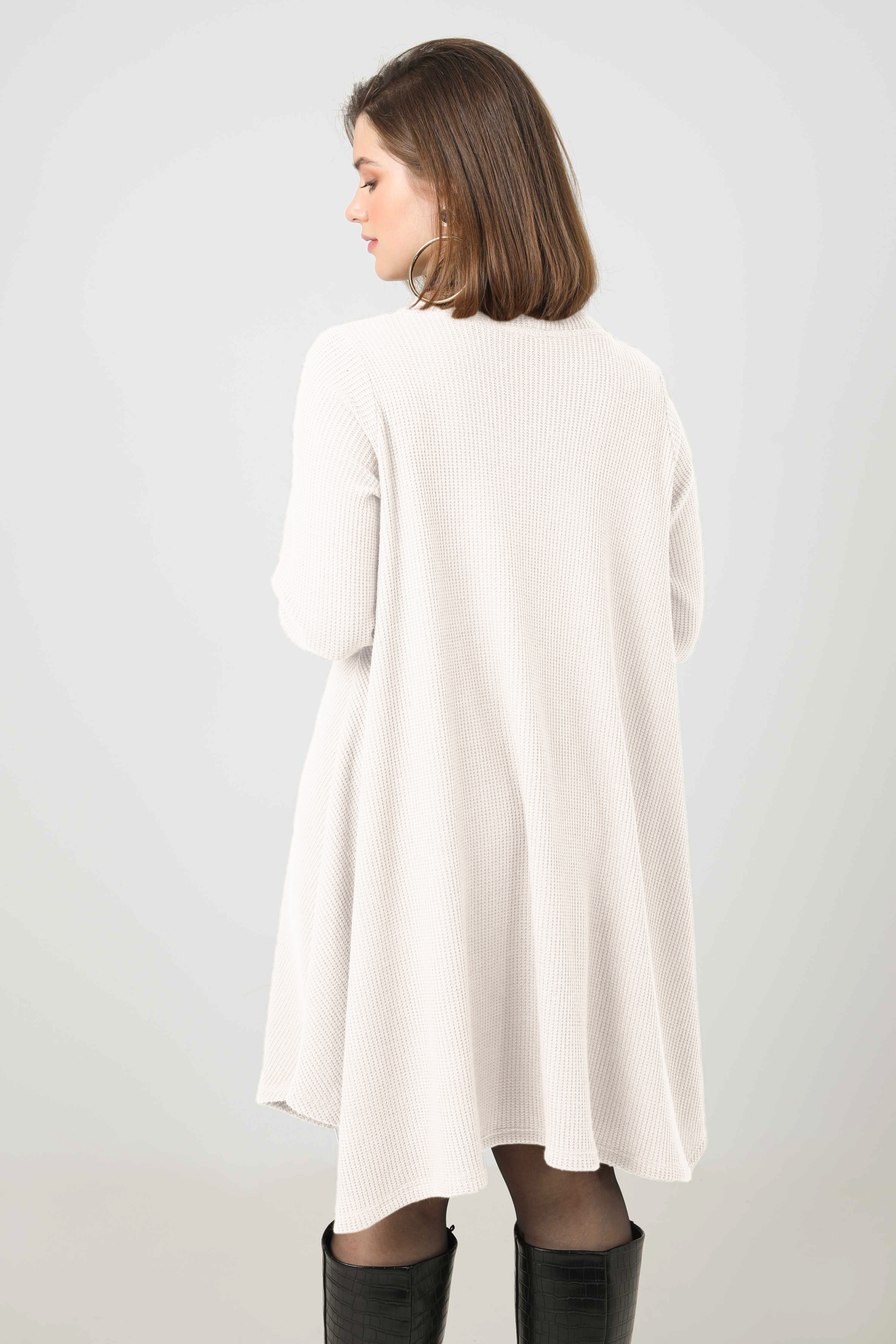 Honeycomb knit turtleneck trapeze dress