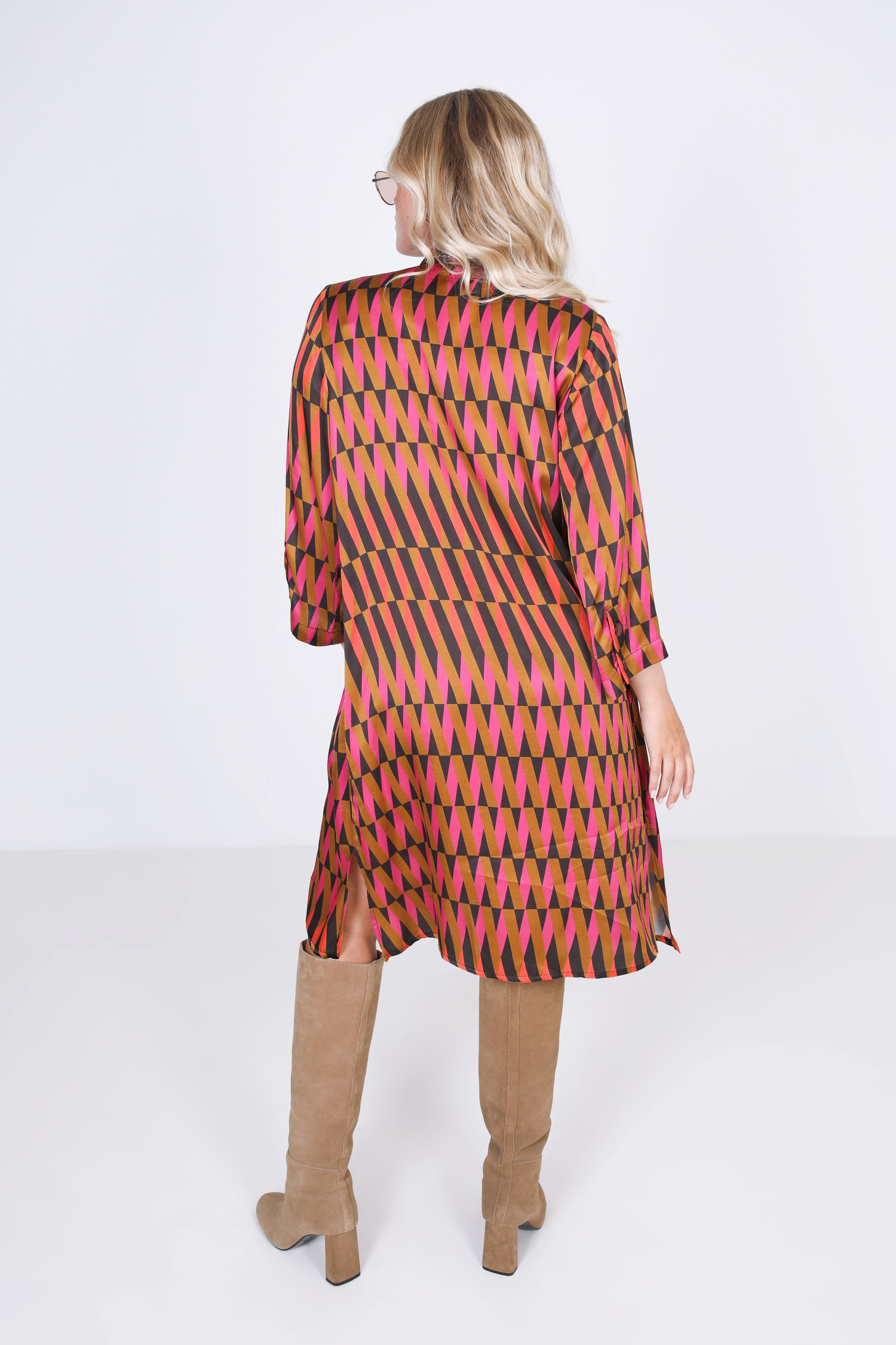 Printed satin shirt dress