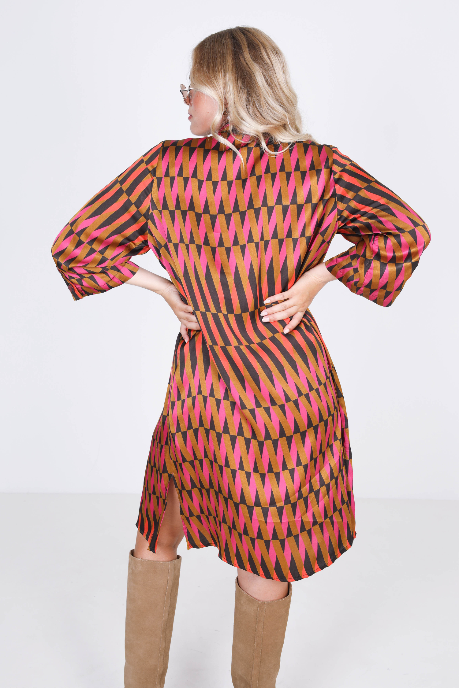 Printed satin shirt dress