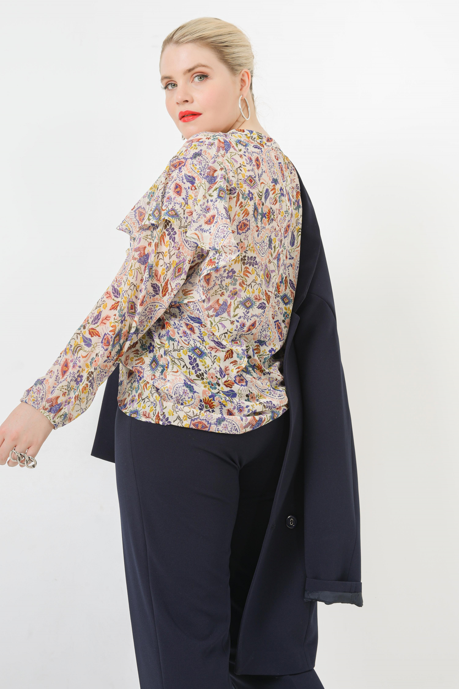 Printed voile blouse with voile top in eco-responsible fabric