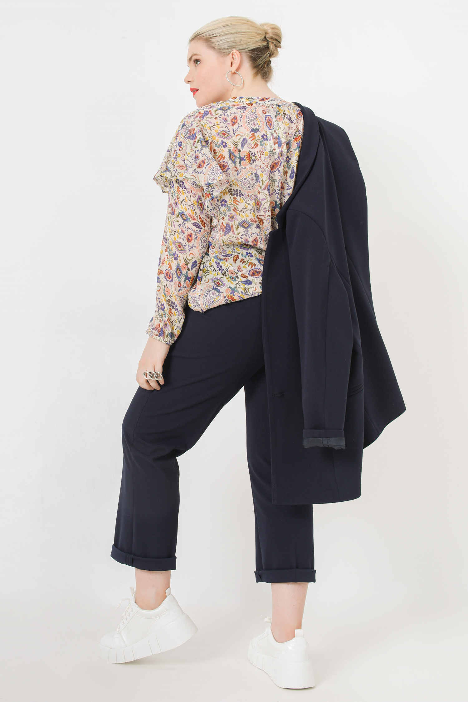 Printed voile blouse with voile top in eco-responsible fabric