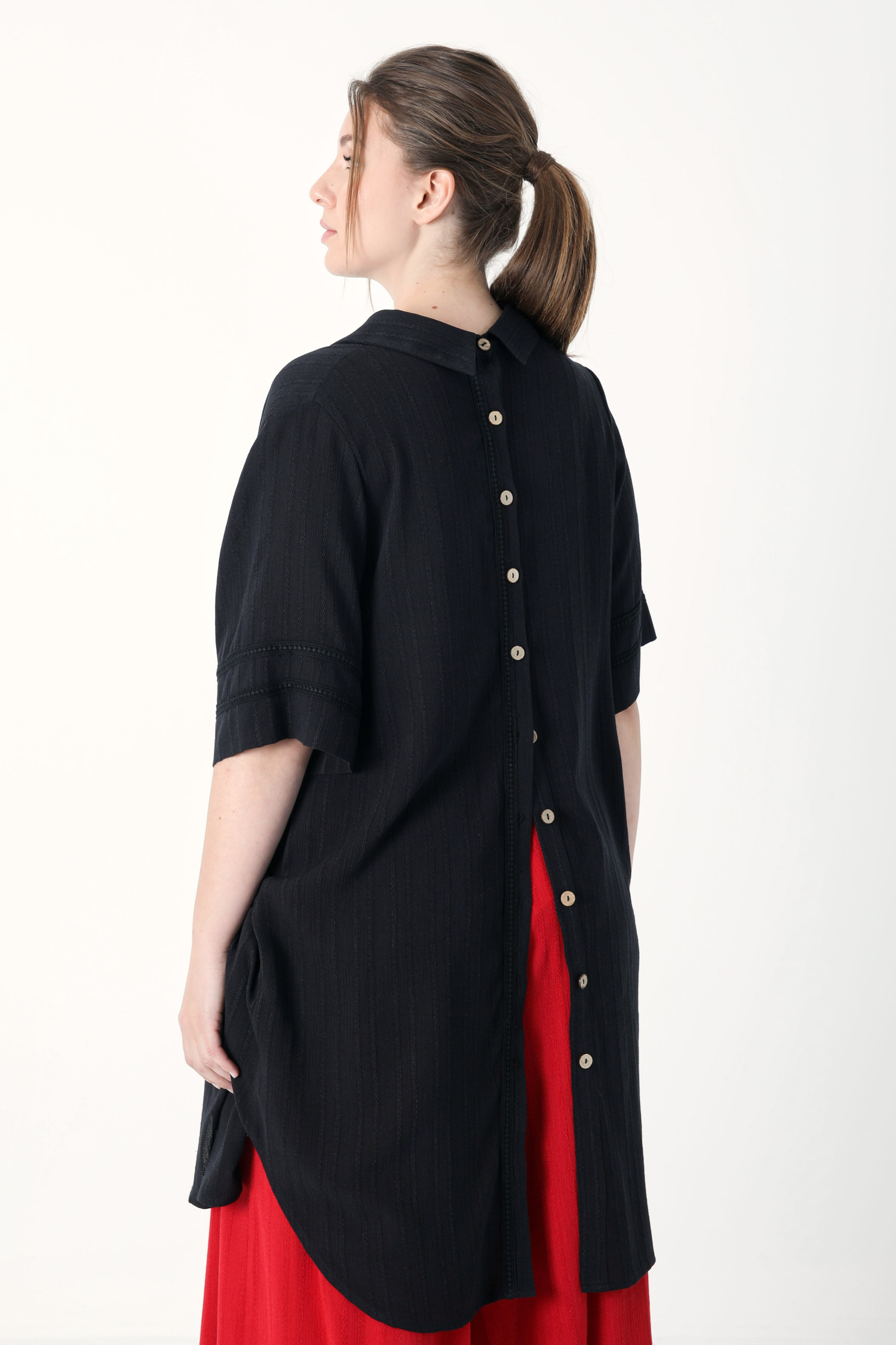 Long shirt in striped effect viscose crepon