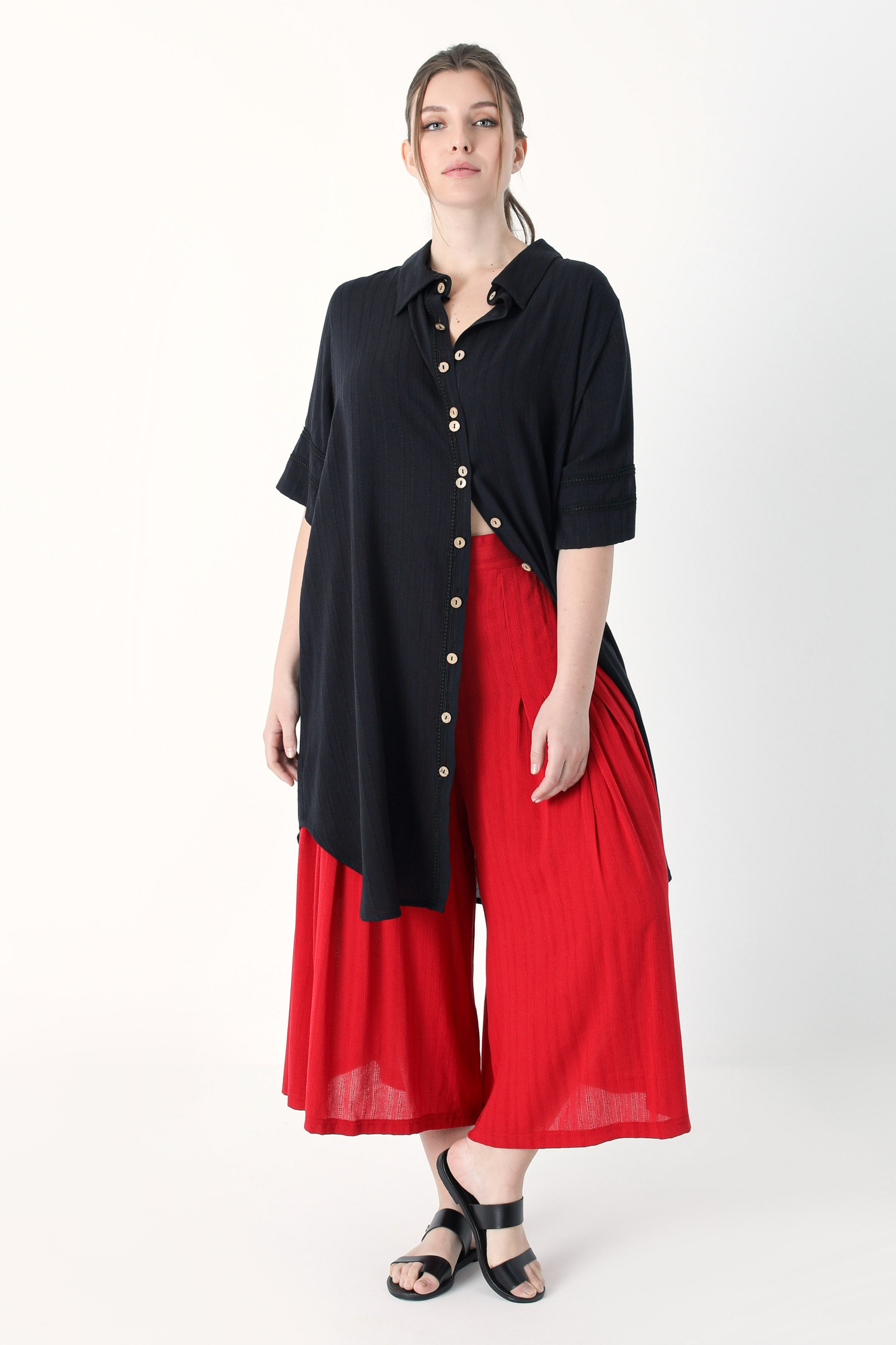 Long shirt in striped effect viscose crepon