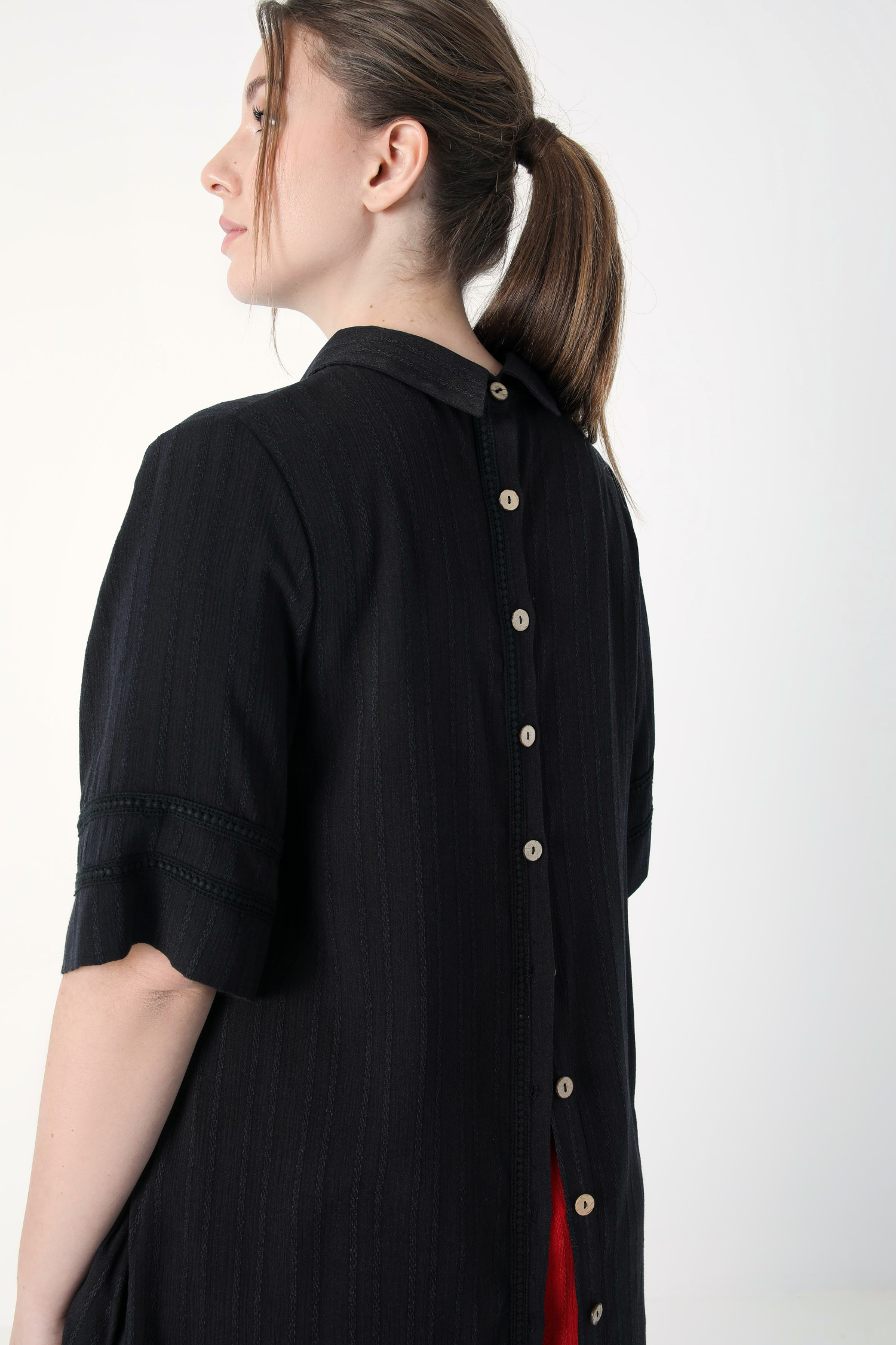 Long shirt in striped effect viscose crepon