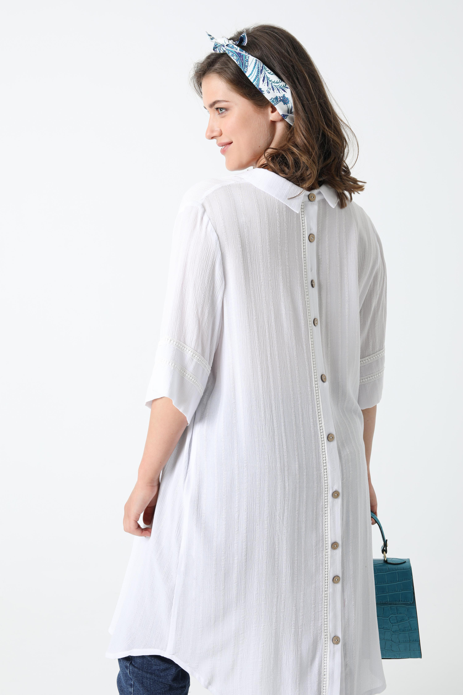 Long shirt in striped effect viscose crepon