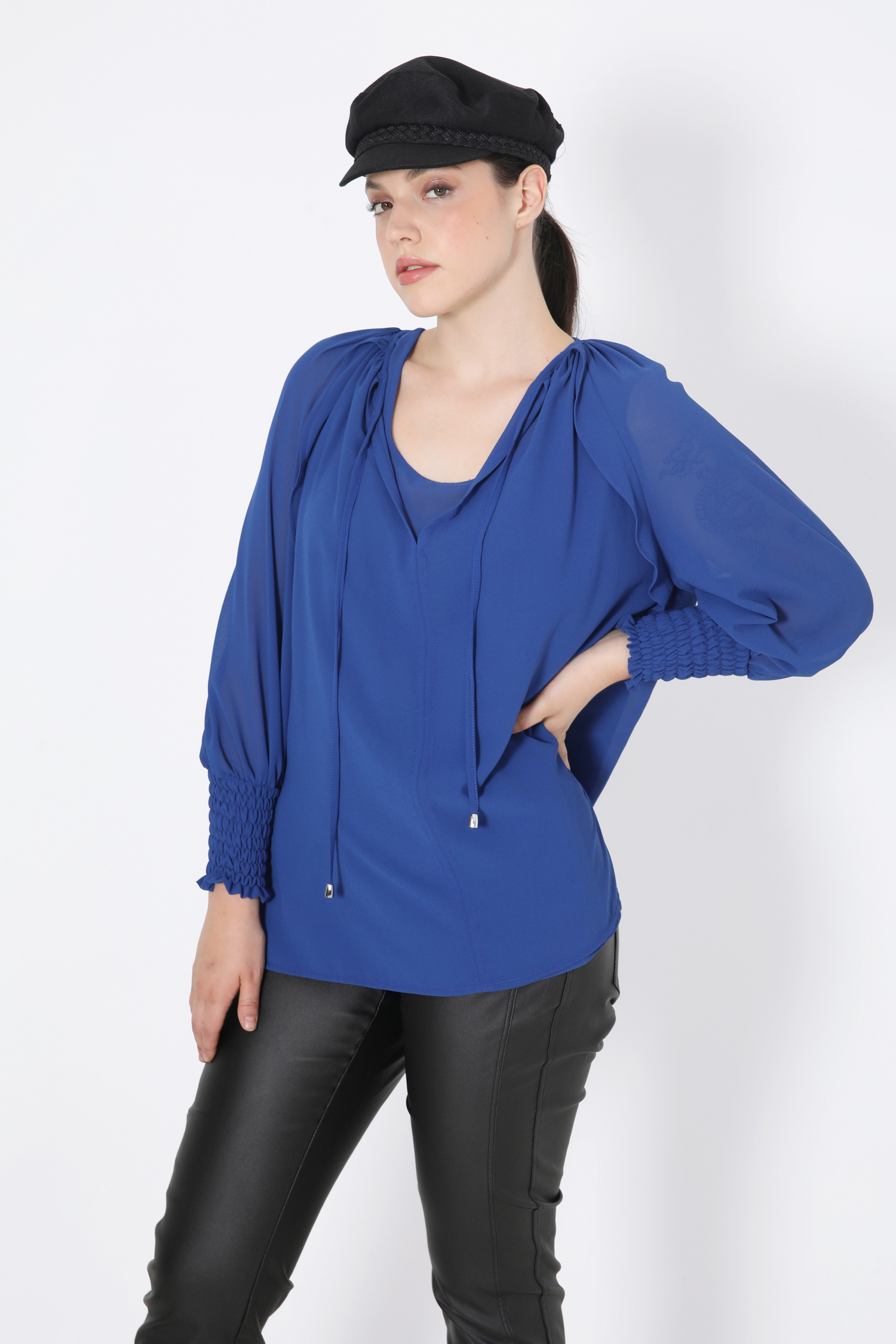 Lined blouse with a plain voile top