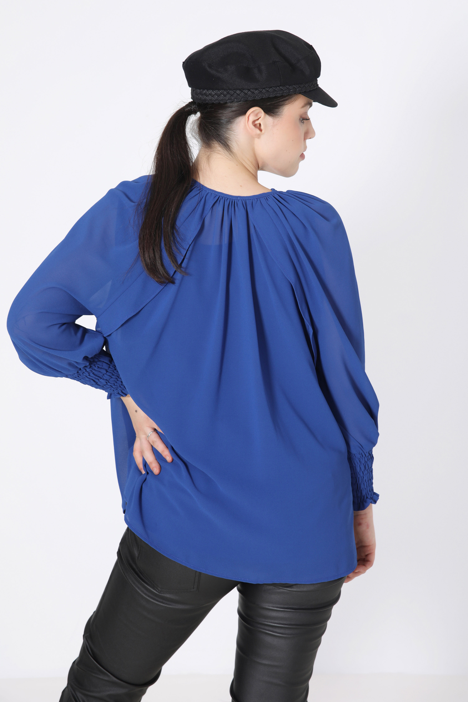 Lined blouse with a plain voile top