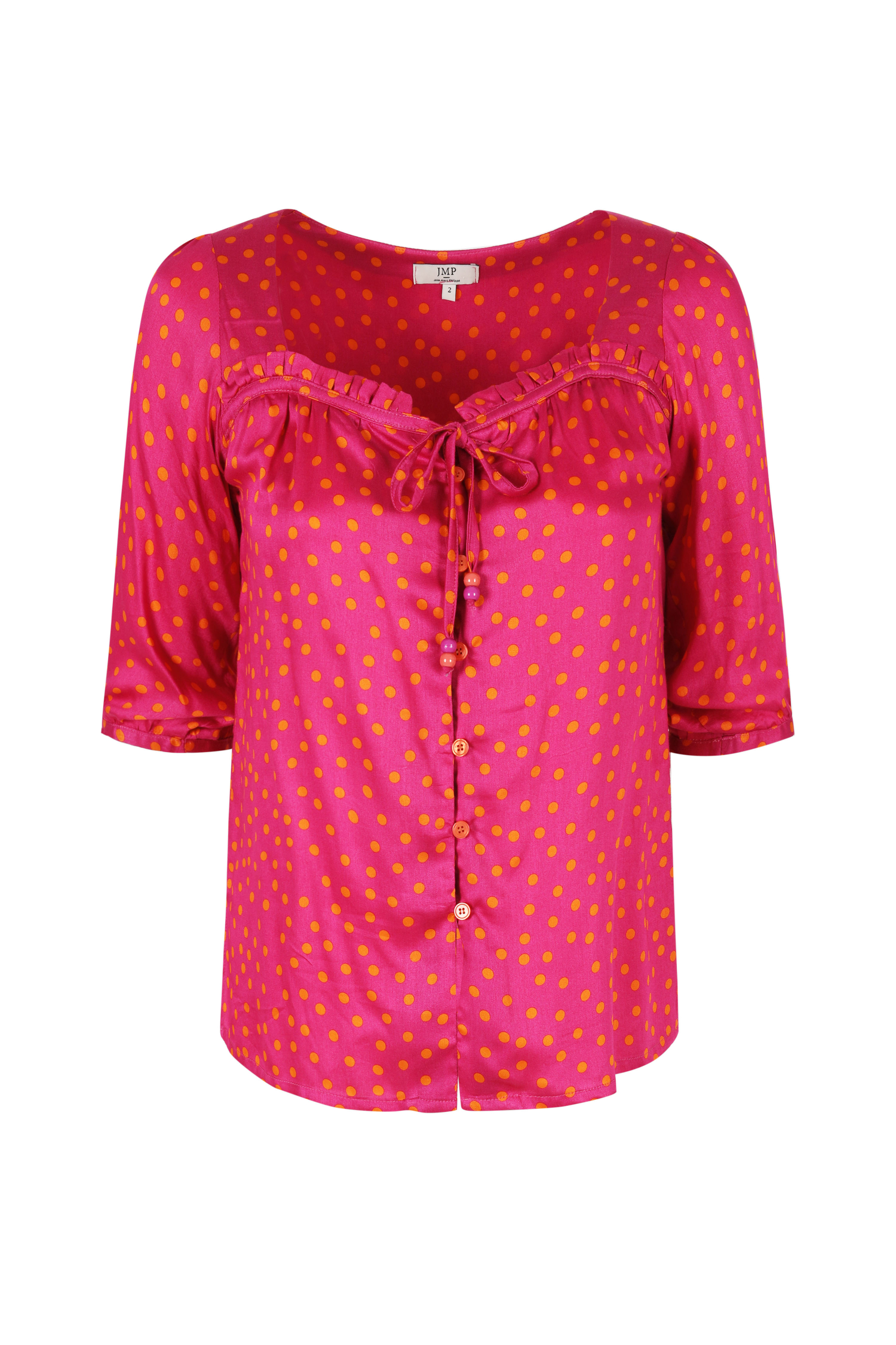 polka dot print satin effect blouse with square collar