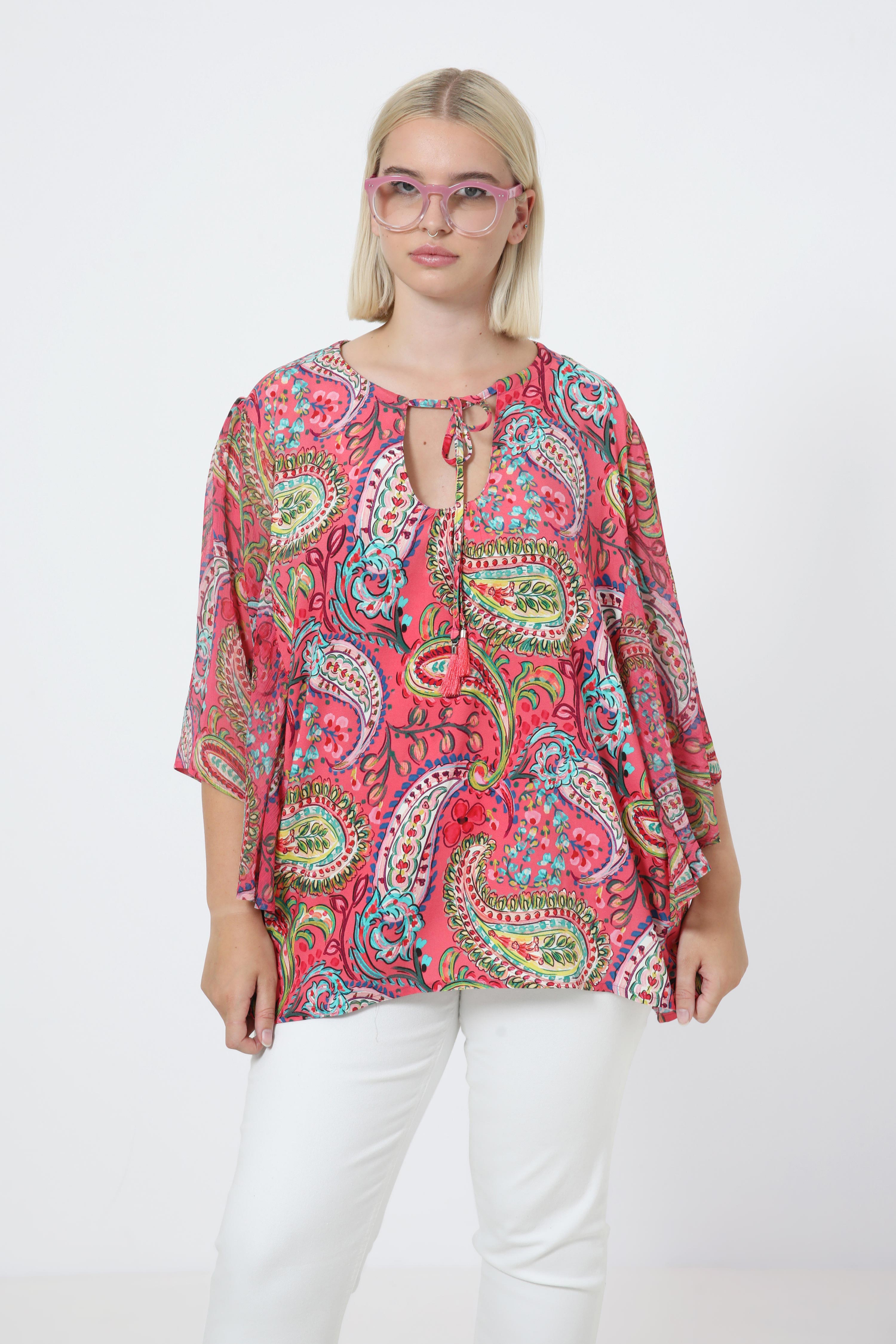 Printed blouse with butterfly sleeves