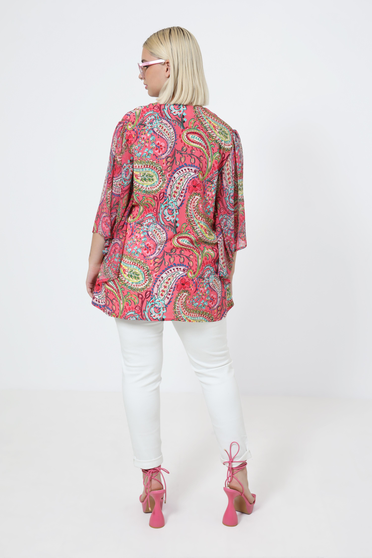 Printed blouse with butterfly sleeves