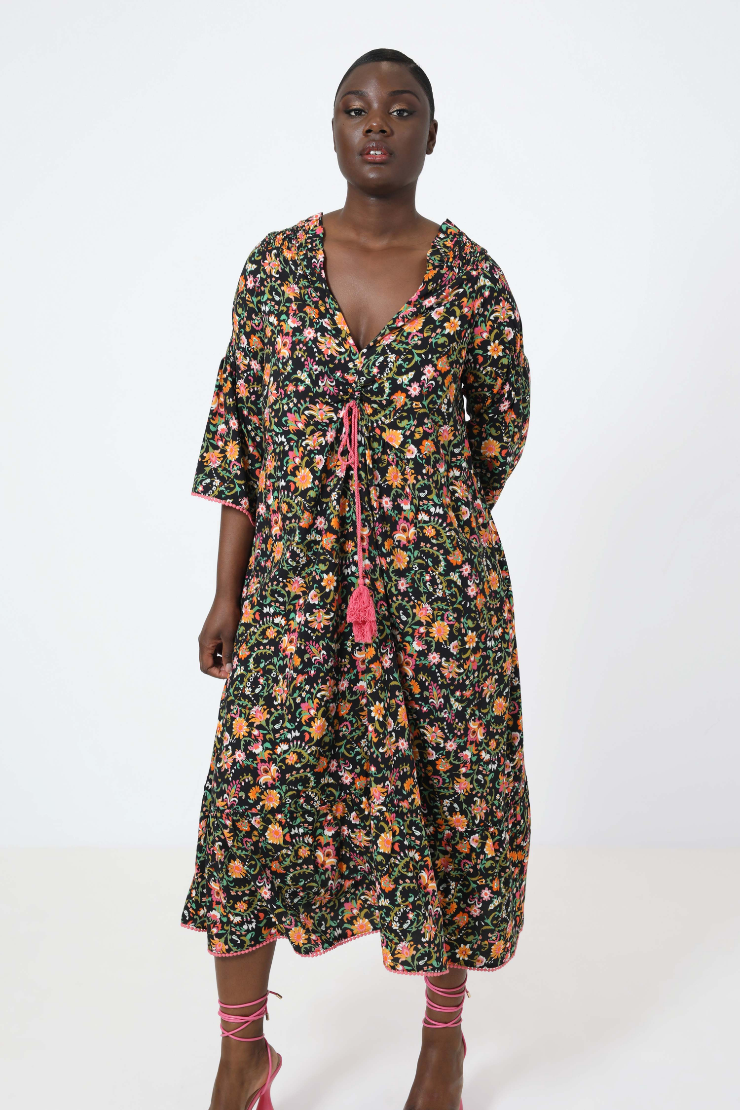 Bohemian long dress in printed viscose