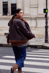Brown Faux Leather Aviator Jacket with Wool Effect Lining
