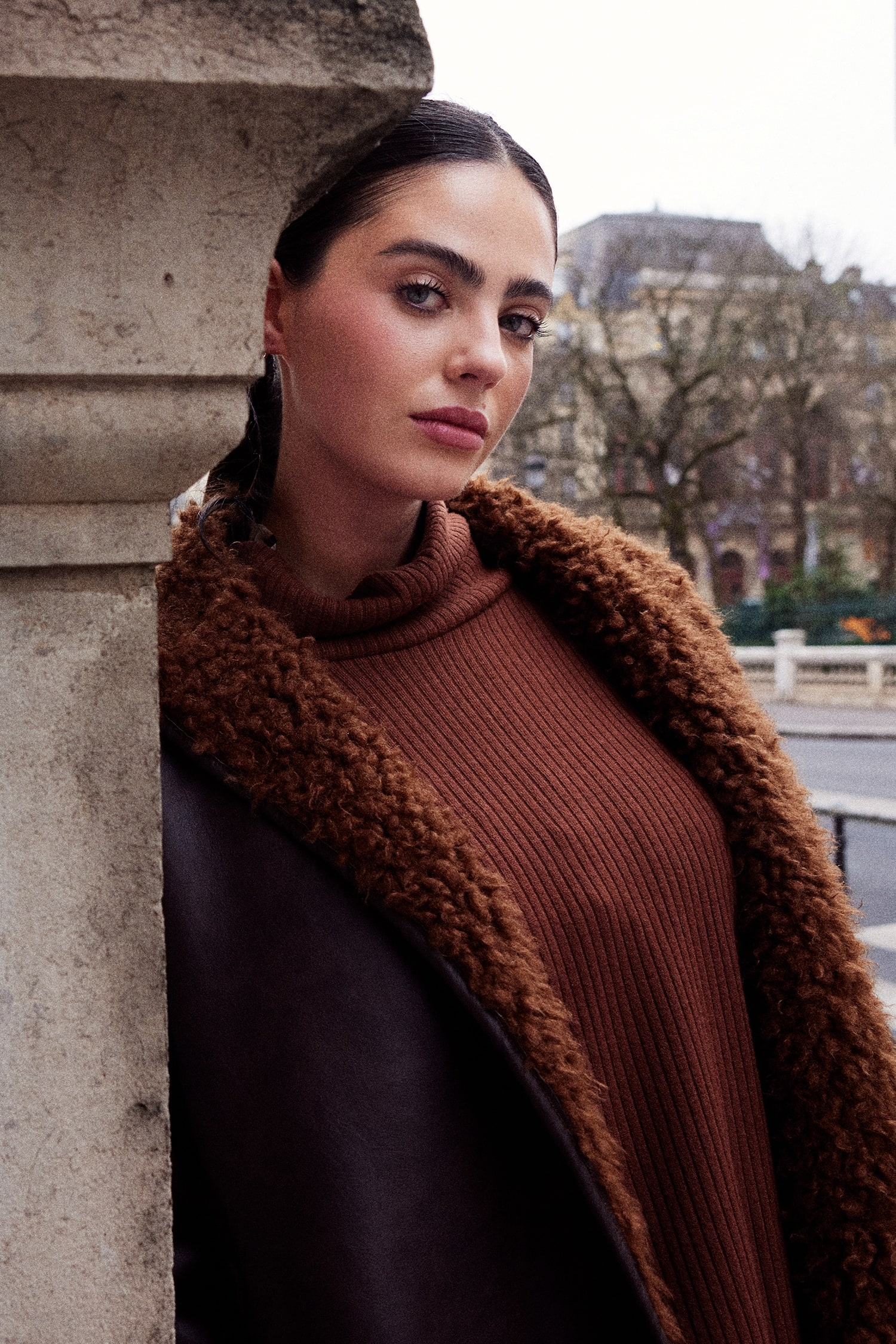 Veste Aviateur en Simili Cuir Marron avec Doublure Effet Laine