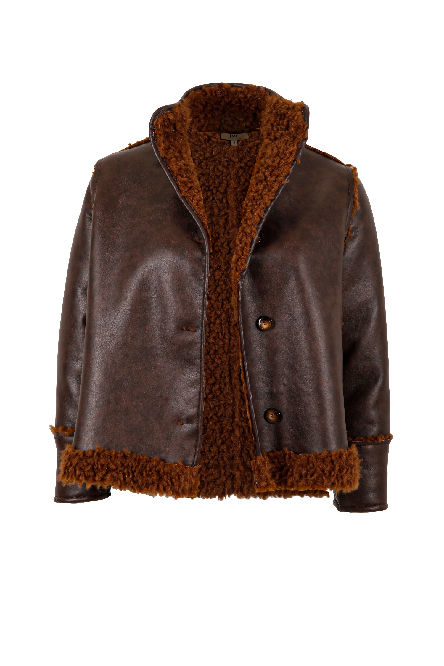 Brown Faux Leather Aviator Jacket with Wool Effect Lining