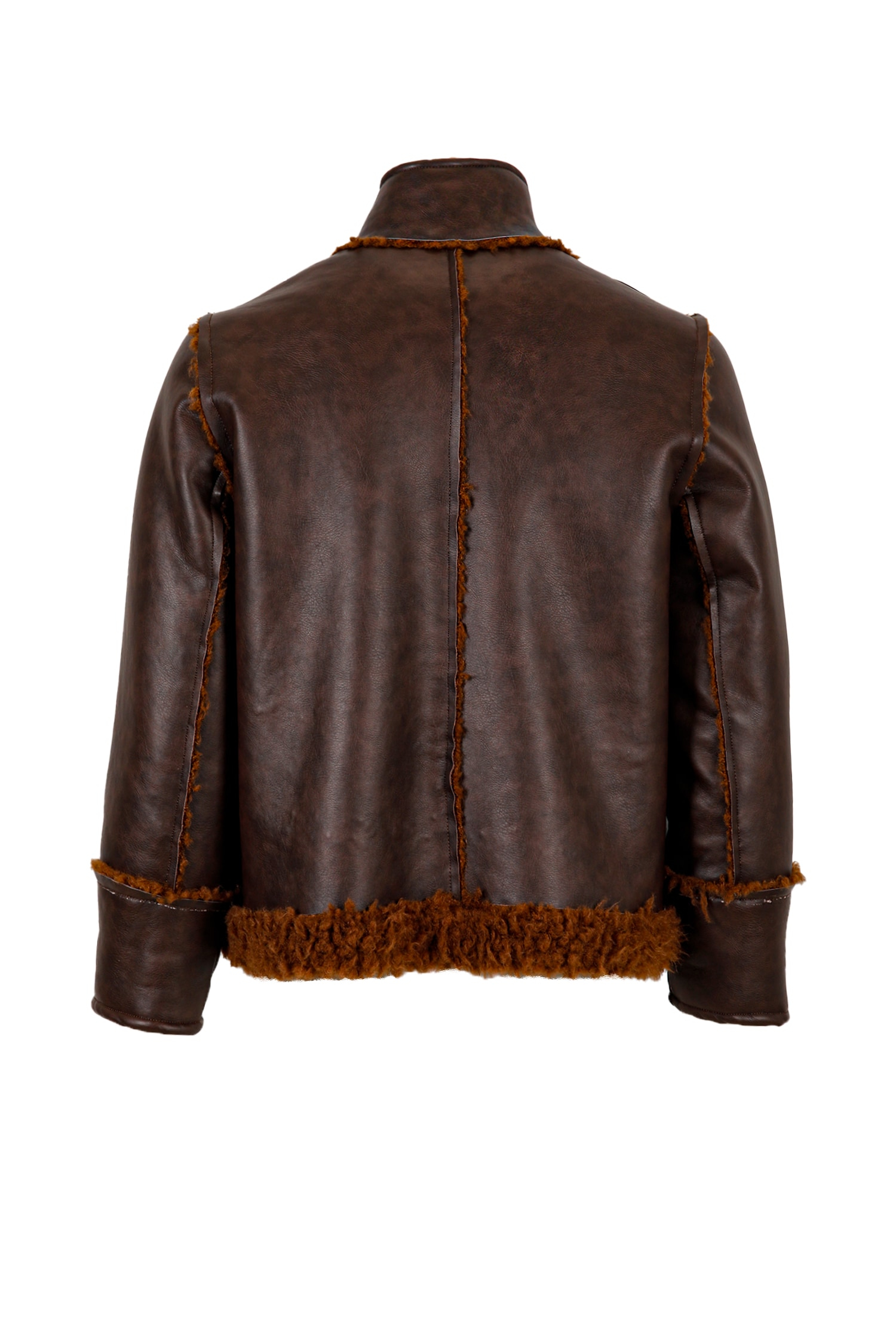 Brown Faux Leather Aviator Jacket with Wool Effect Lining