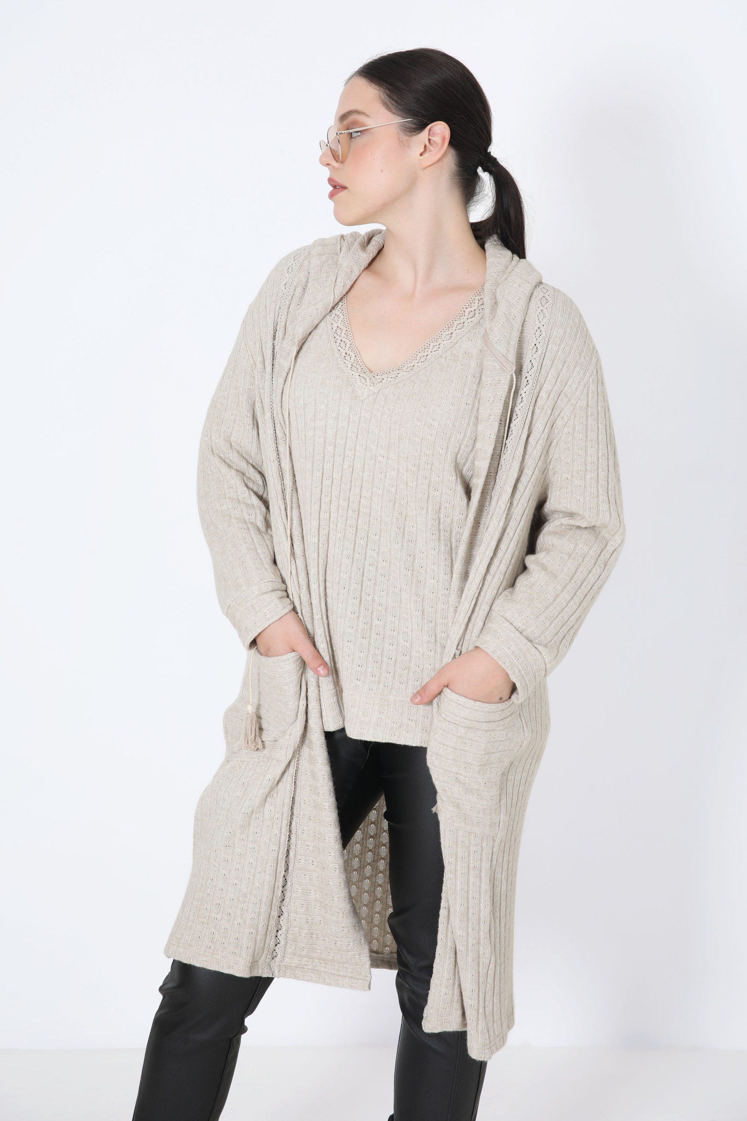 6/2 cable knit cardigan with hood