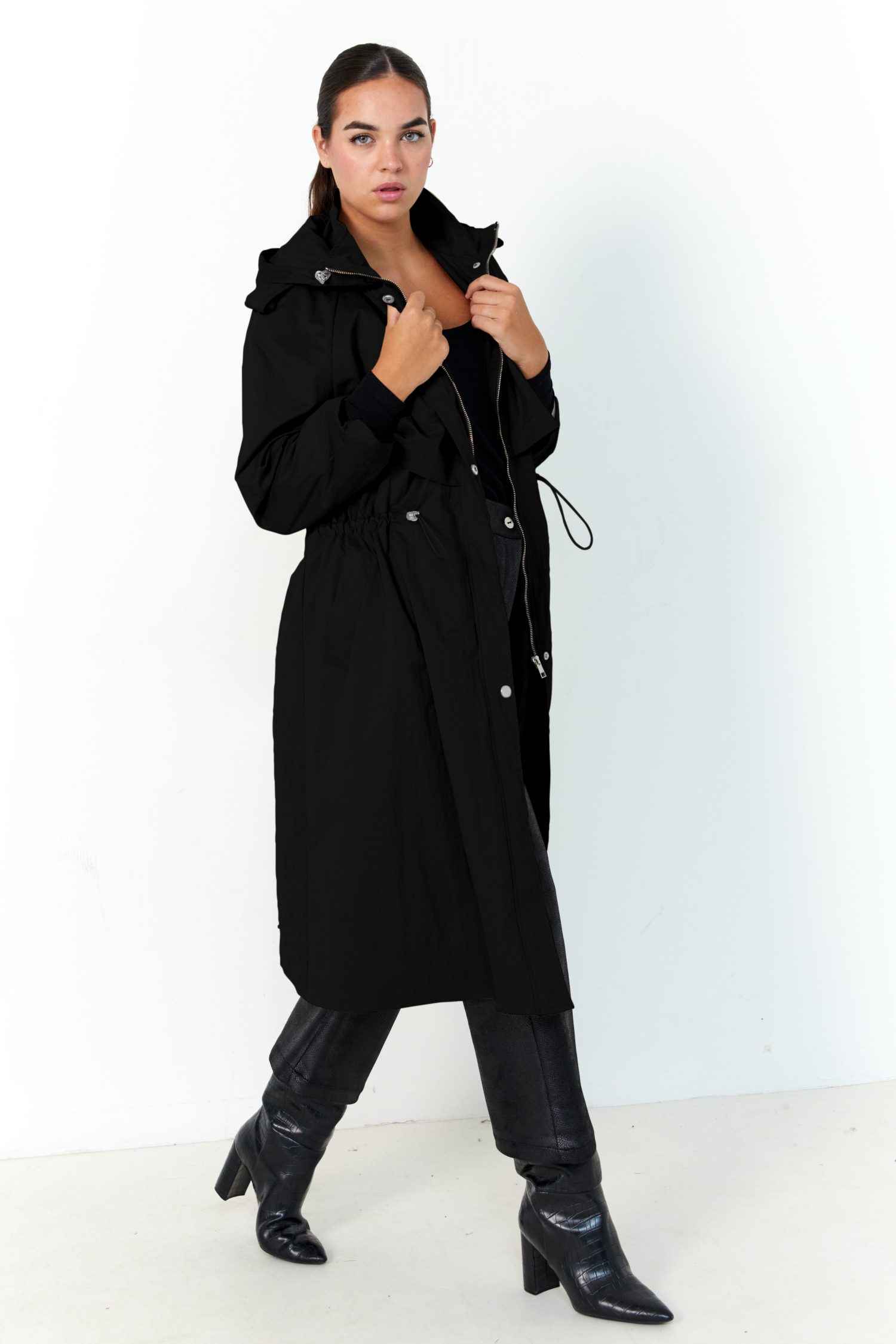 Long waterproof trench coat with hood