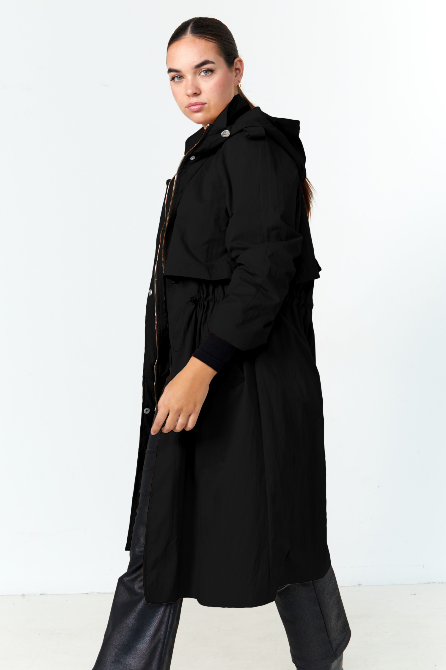 Long waterproof trench coat with hood