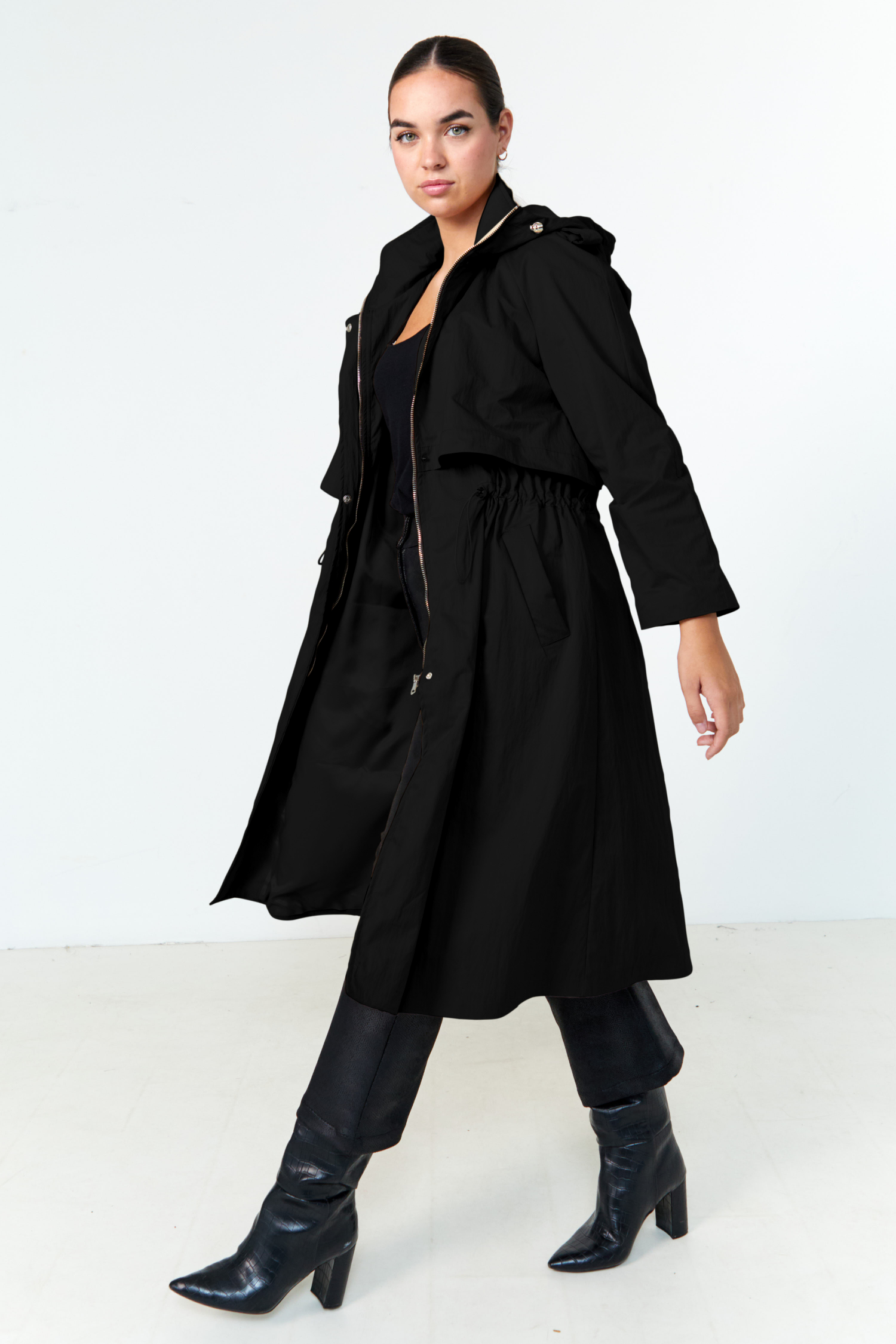 Long waterproof trench coat with hood