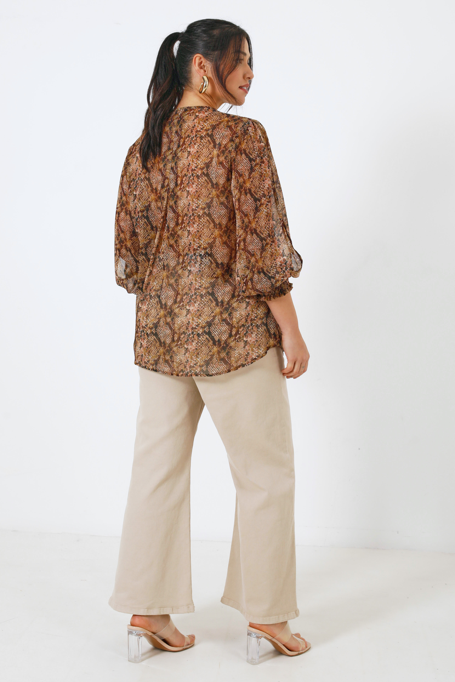 Snake print voile blouse.