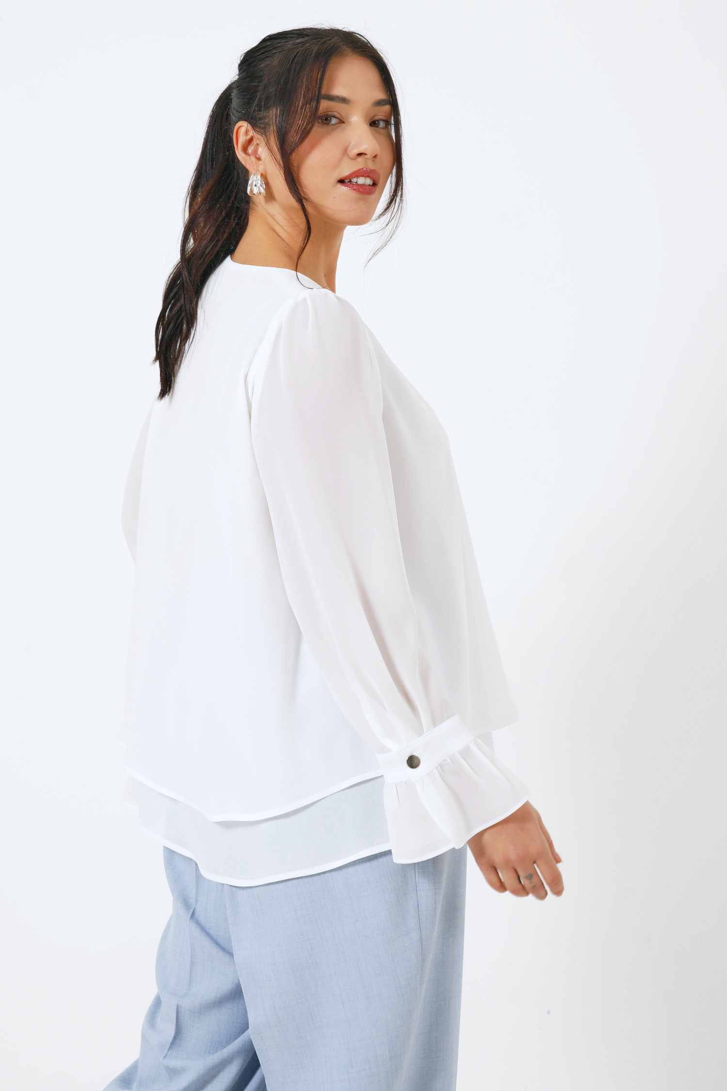 Plain voile blouse in overlay