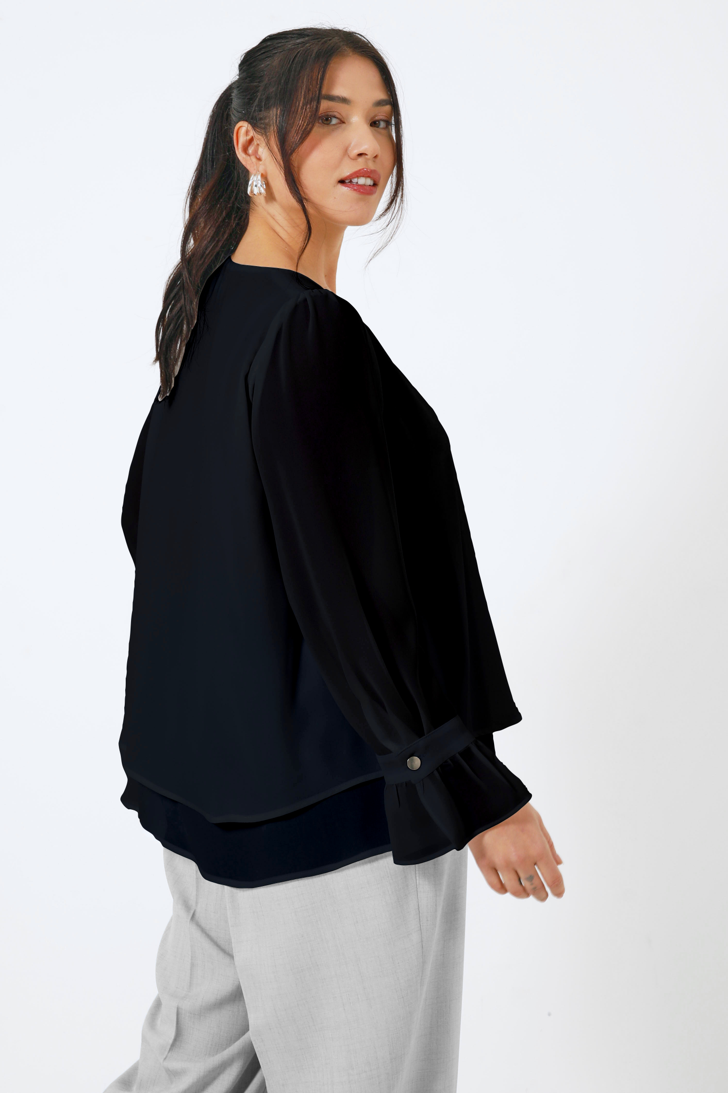 Plain voile blouse in overlay