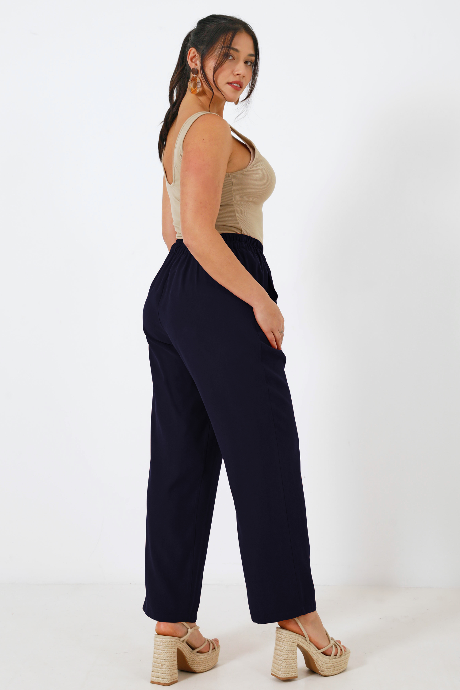 Plain tailored trousers with elasticated waist