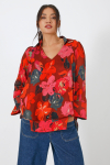 Floral print voile blouse overlay