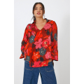 Floral print voile blouse overlay