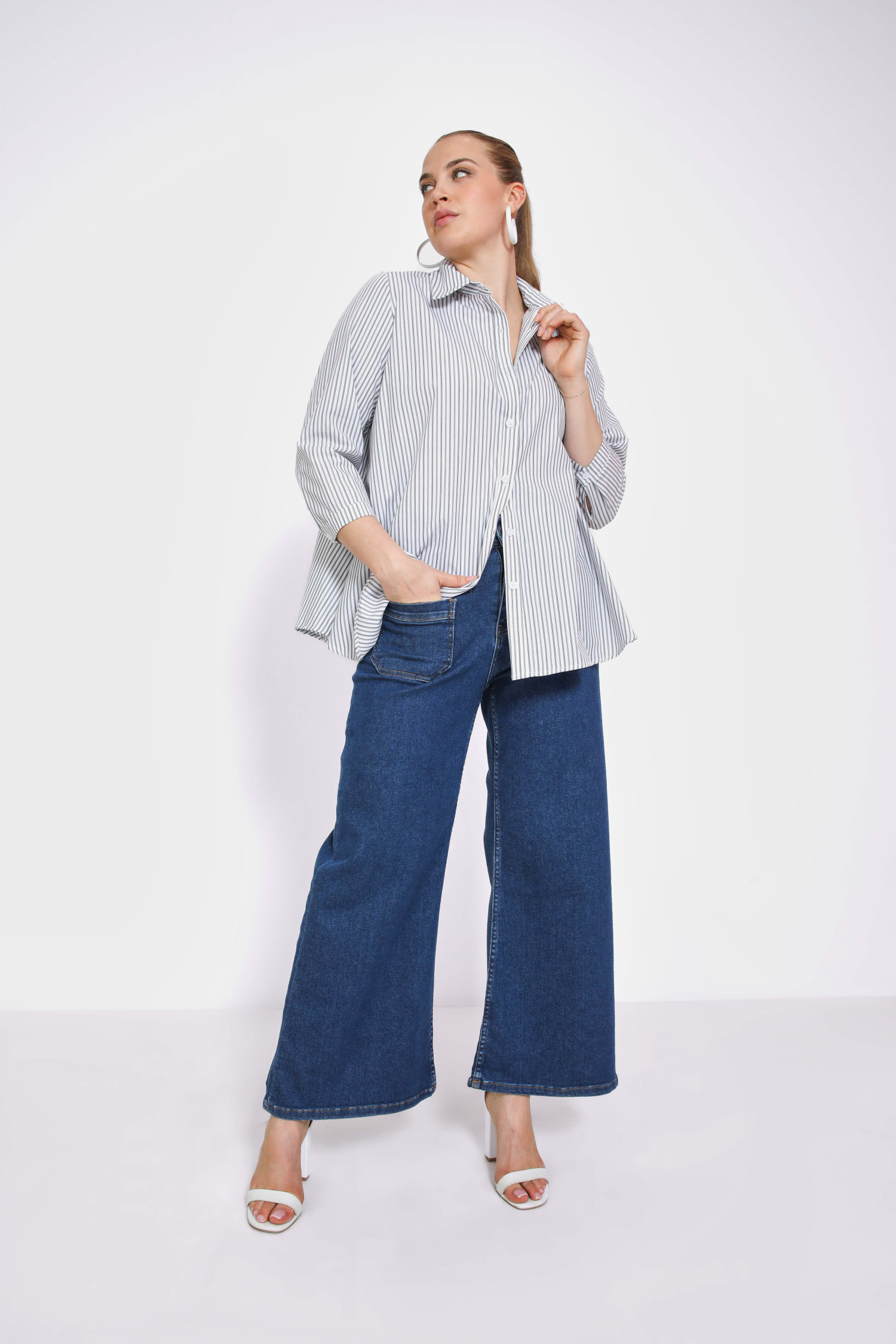 Chemise de forme trapèze à rayure