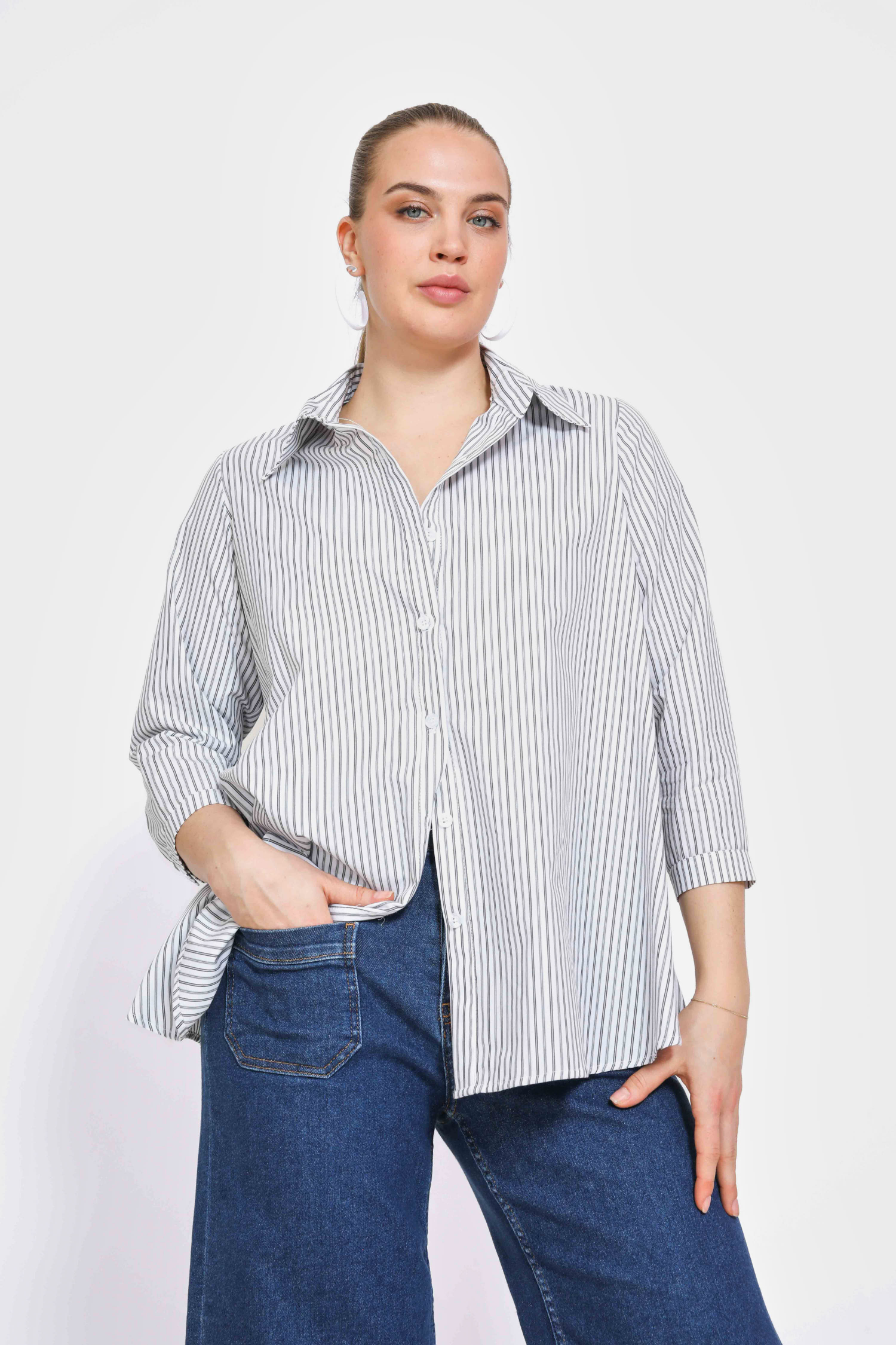 Chemise de forme trapèze à rayure